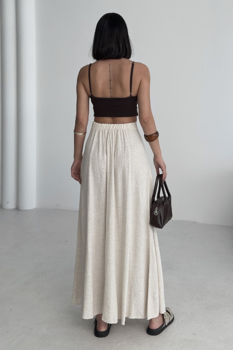 Lastikli Uzun Keten Etek - Naturel - (36-42-4) - 6