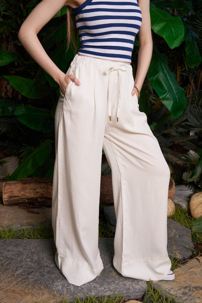 Paça Detaylı Lastikli Keten Pantolon - Kırık Beyaz - (S-XL) - 4