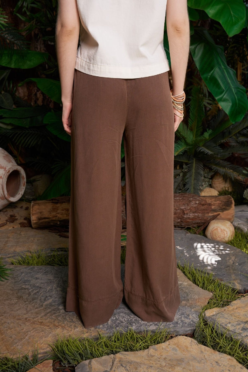 Paça Detaylı Lastikli Keten Pantolon - Kahverengi - (S-XL) - 4