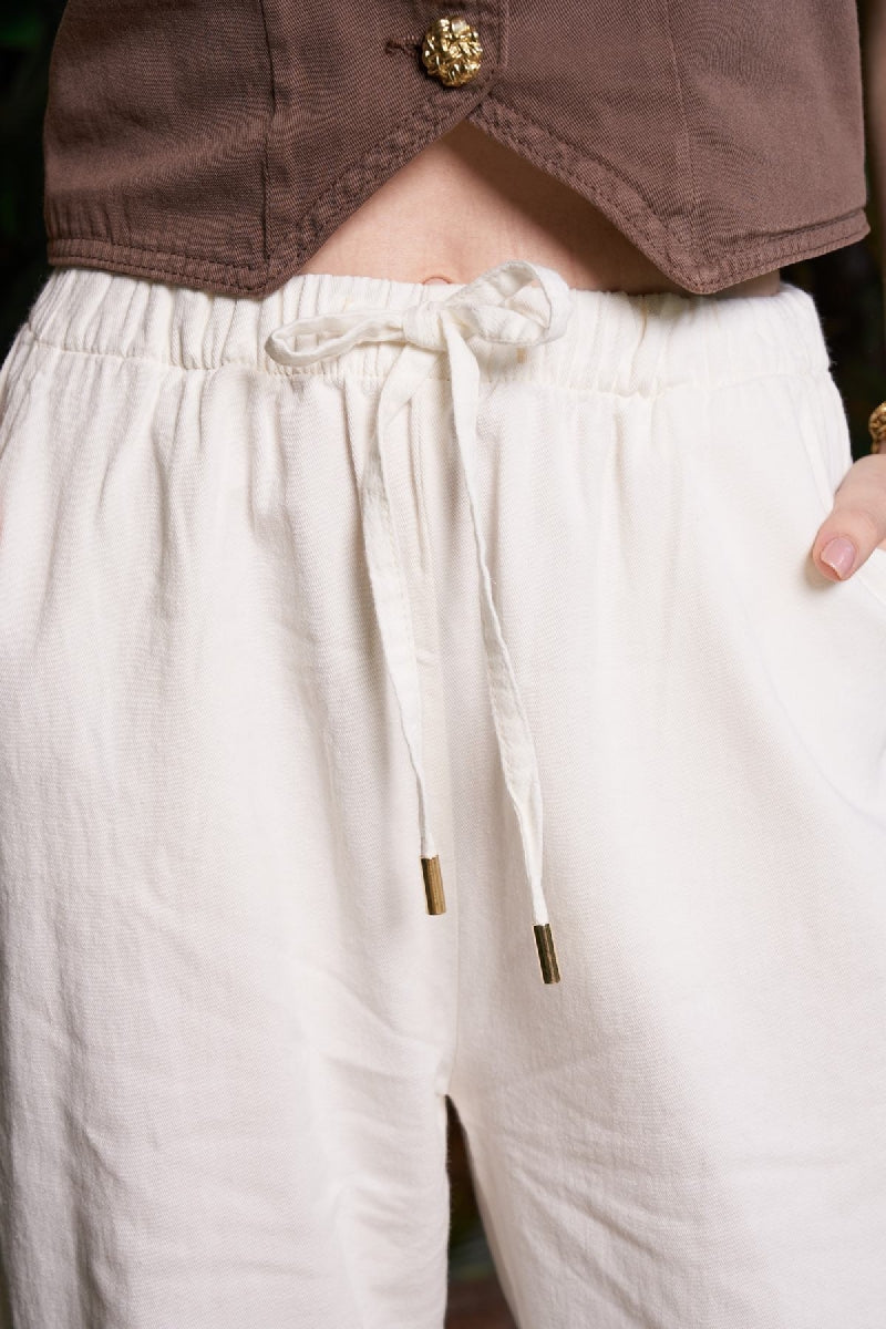 Havuç Keten Pantolon - Kırık Beyaz - (S-XL) - 3