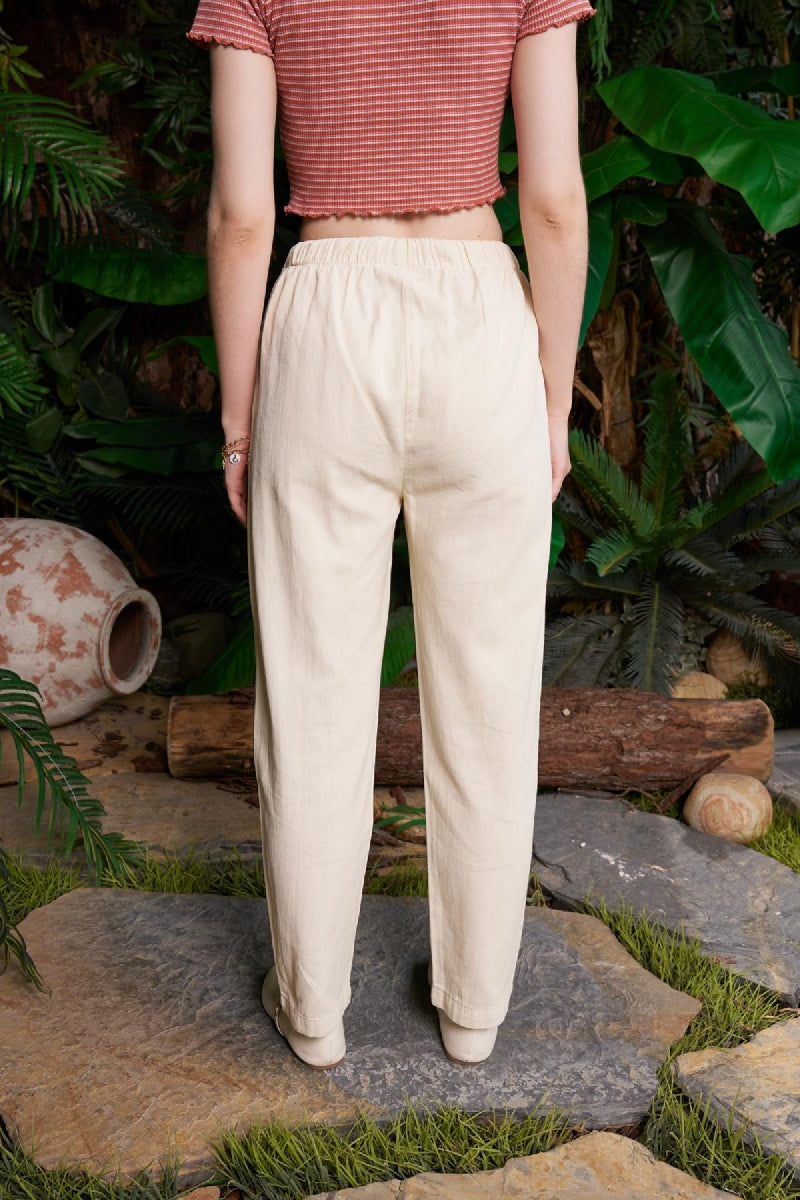 Havuç Keten Pantolon - Taş - (S-XL) - 3