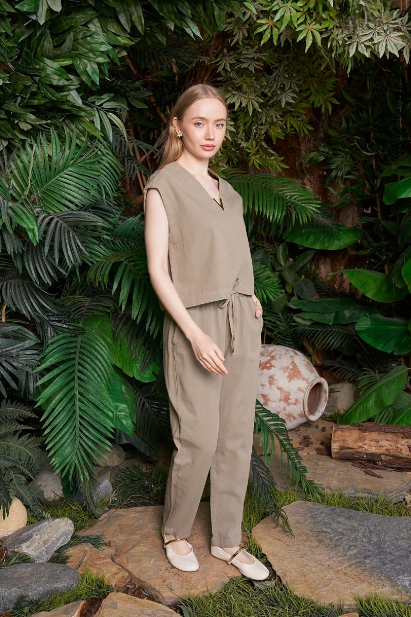Havuç Keten Pantolon - Yeşil - (S-XL) - 3