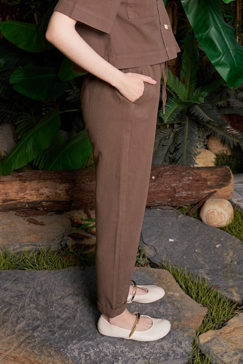 Havuç Keten Pantolon - Kahverengi - (S-XL) - 3