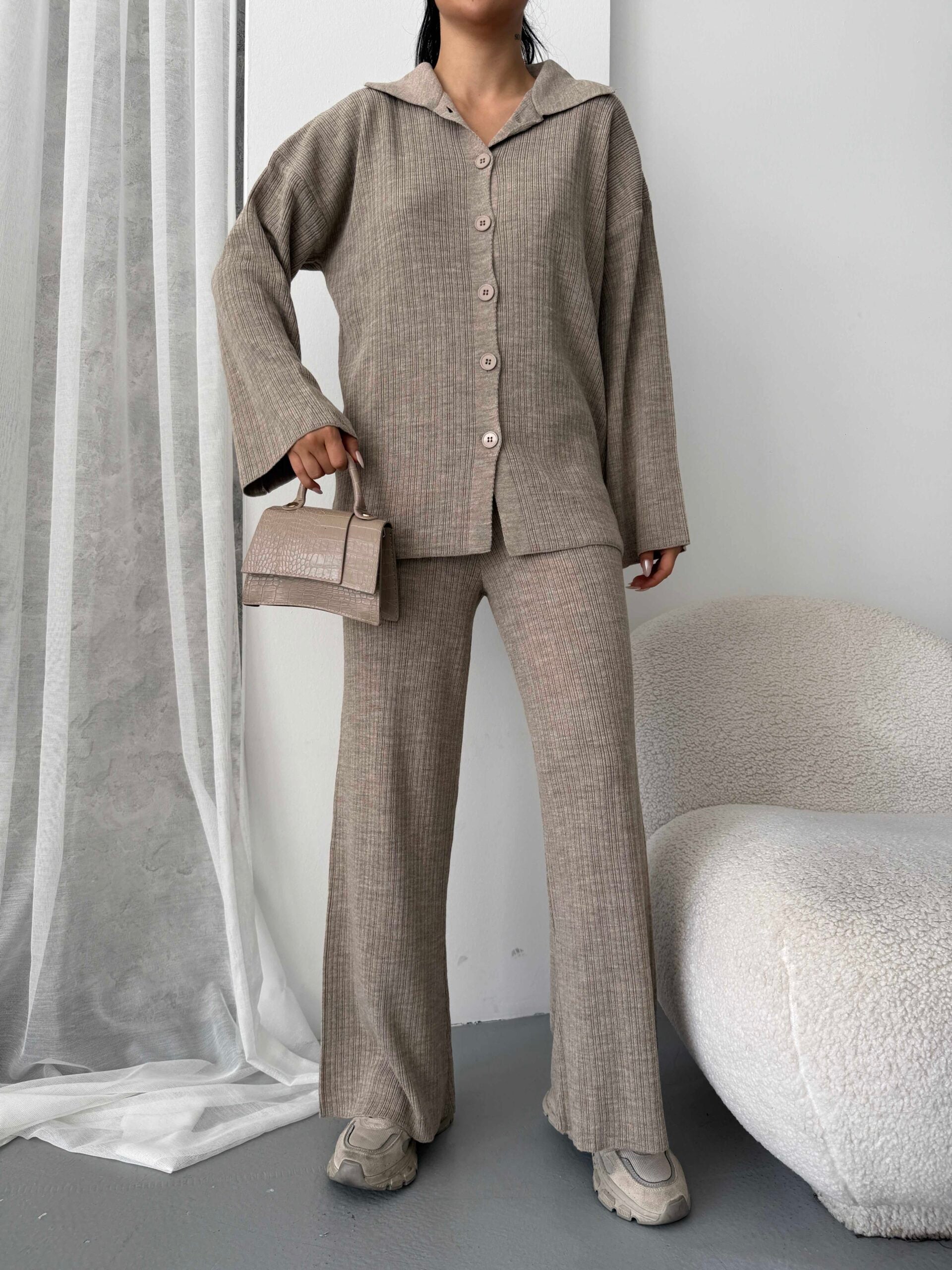 Çizgili Gündelik Zarif Tesettür Takım 1554