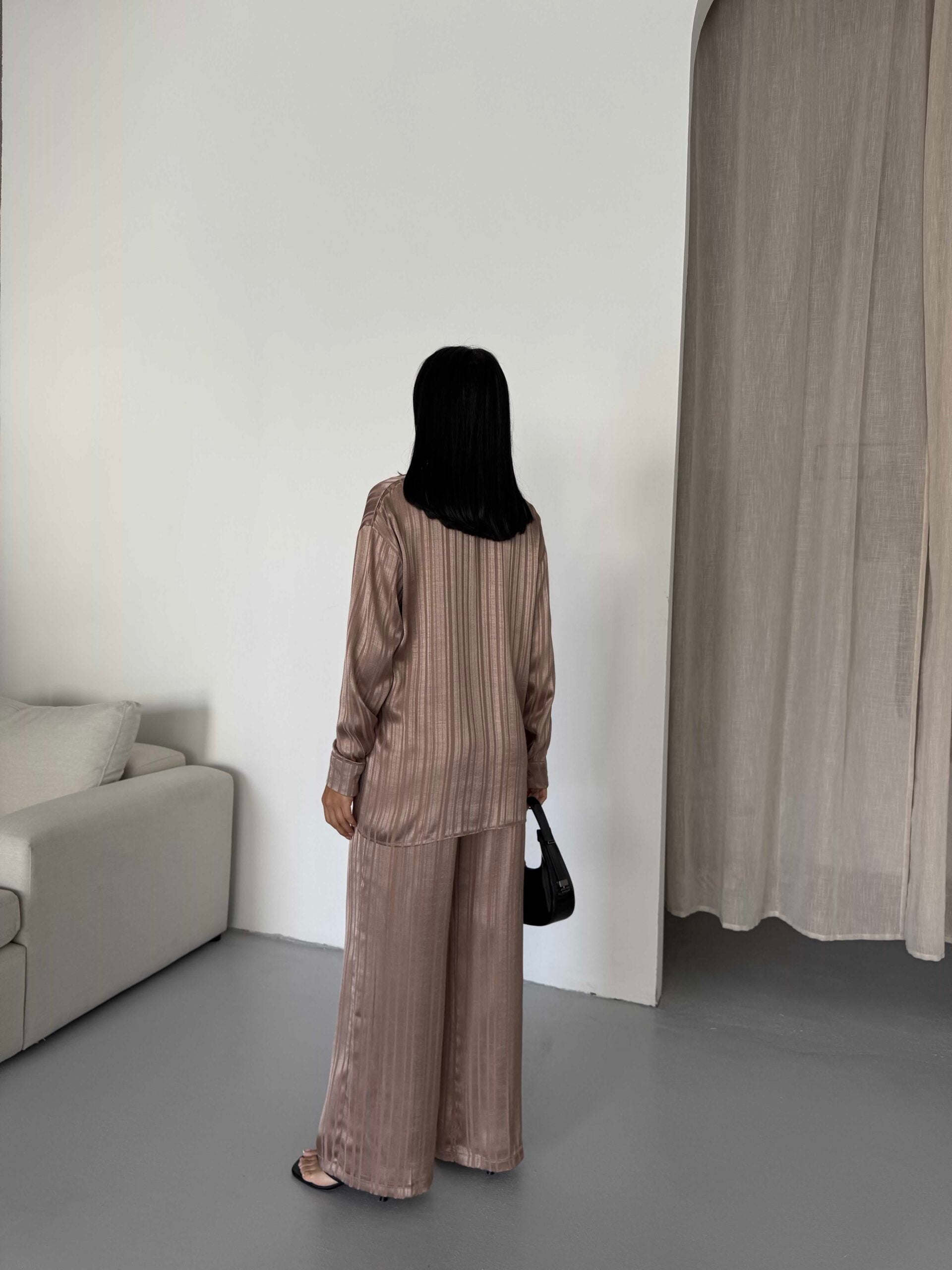 Çizgi Desen Saten Takım 2519