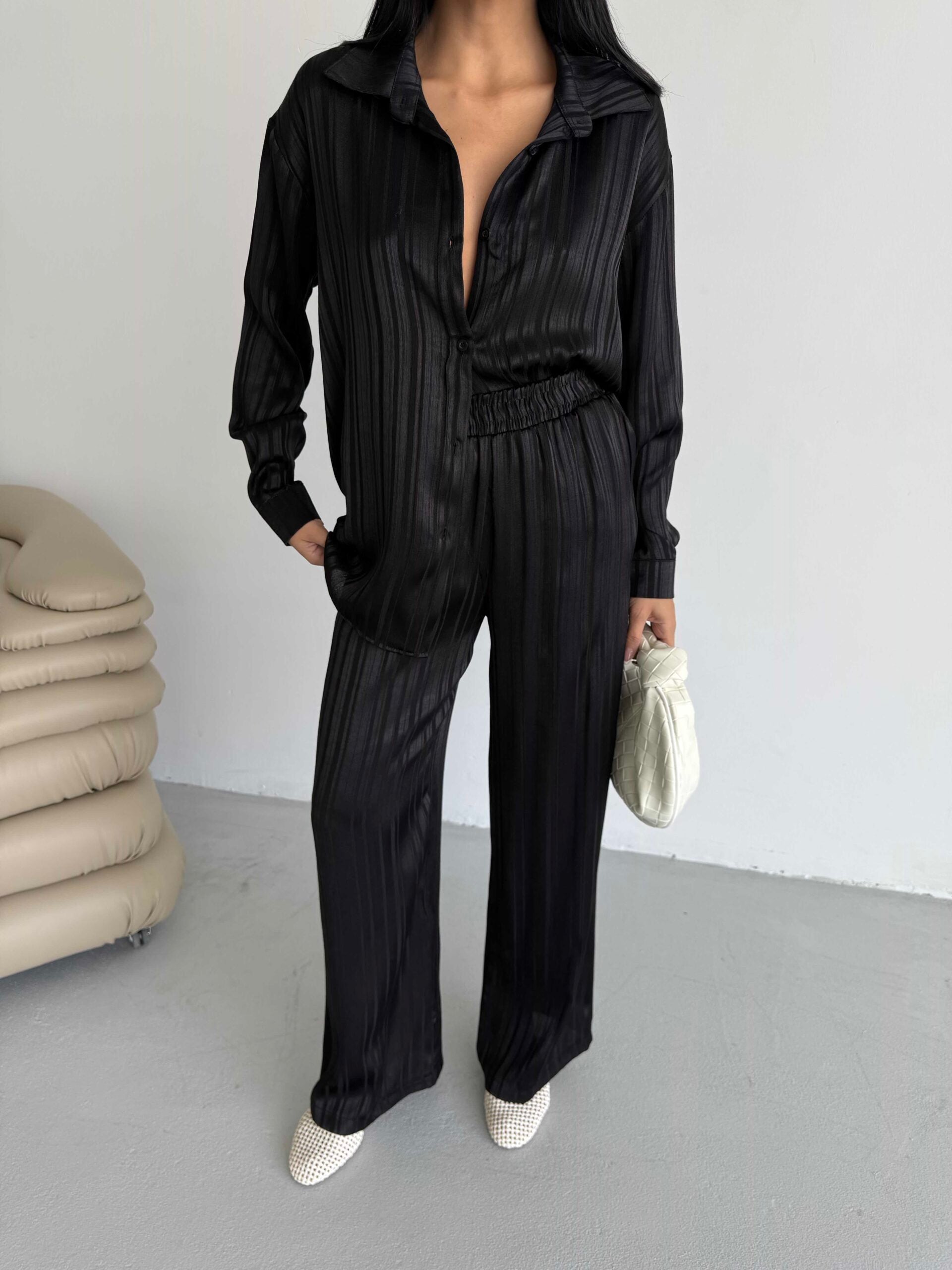 Çizgi Desen Saten Takım 2519