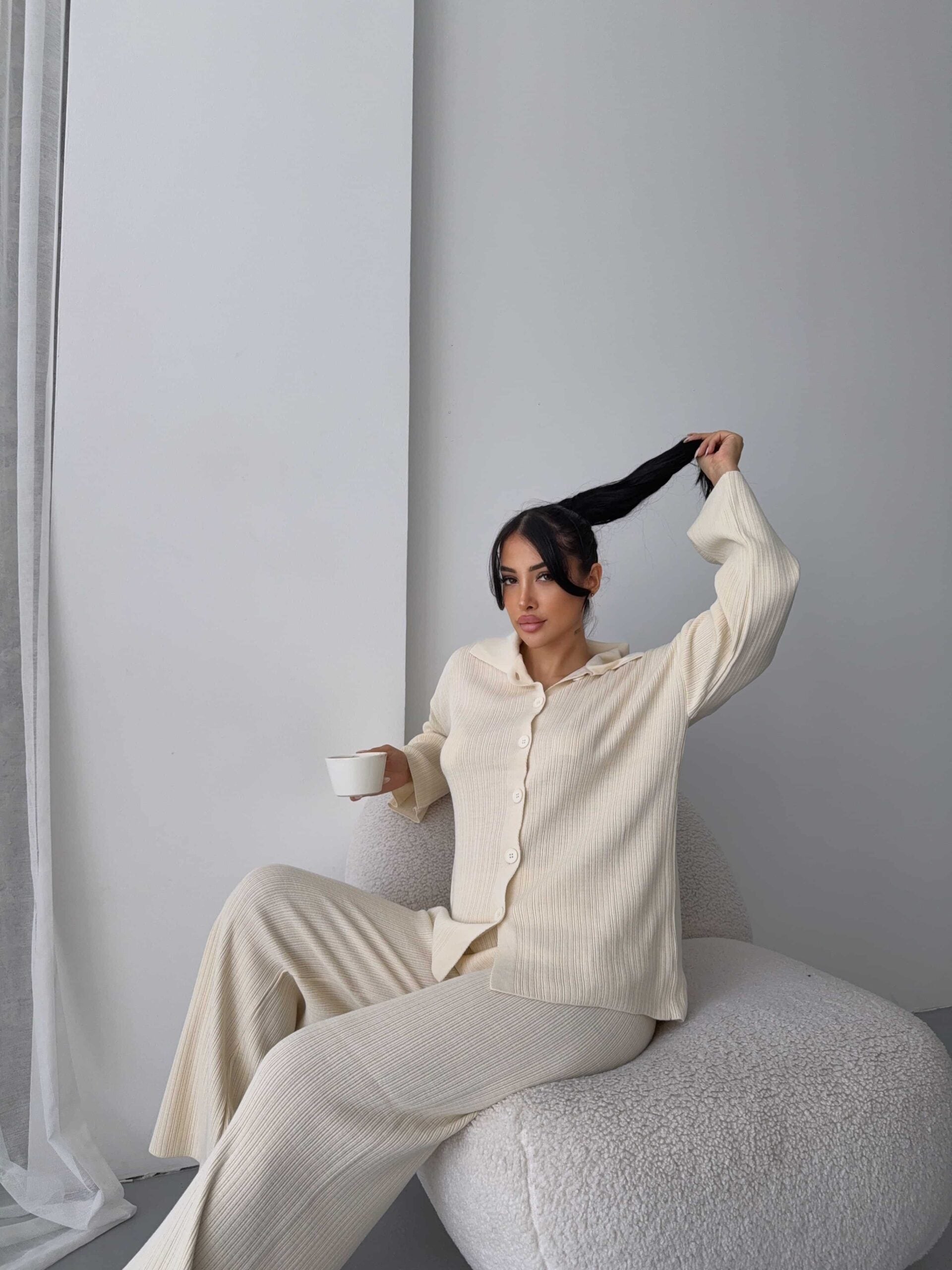 Çizgili Gündelik Zarif Tesettür Takım 1554