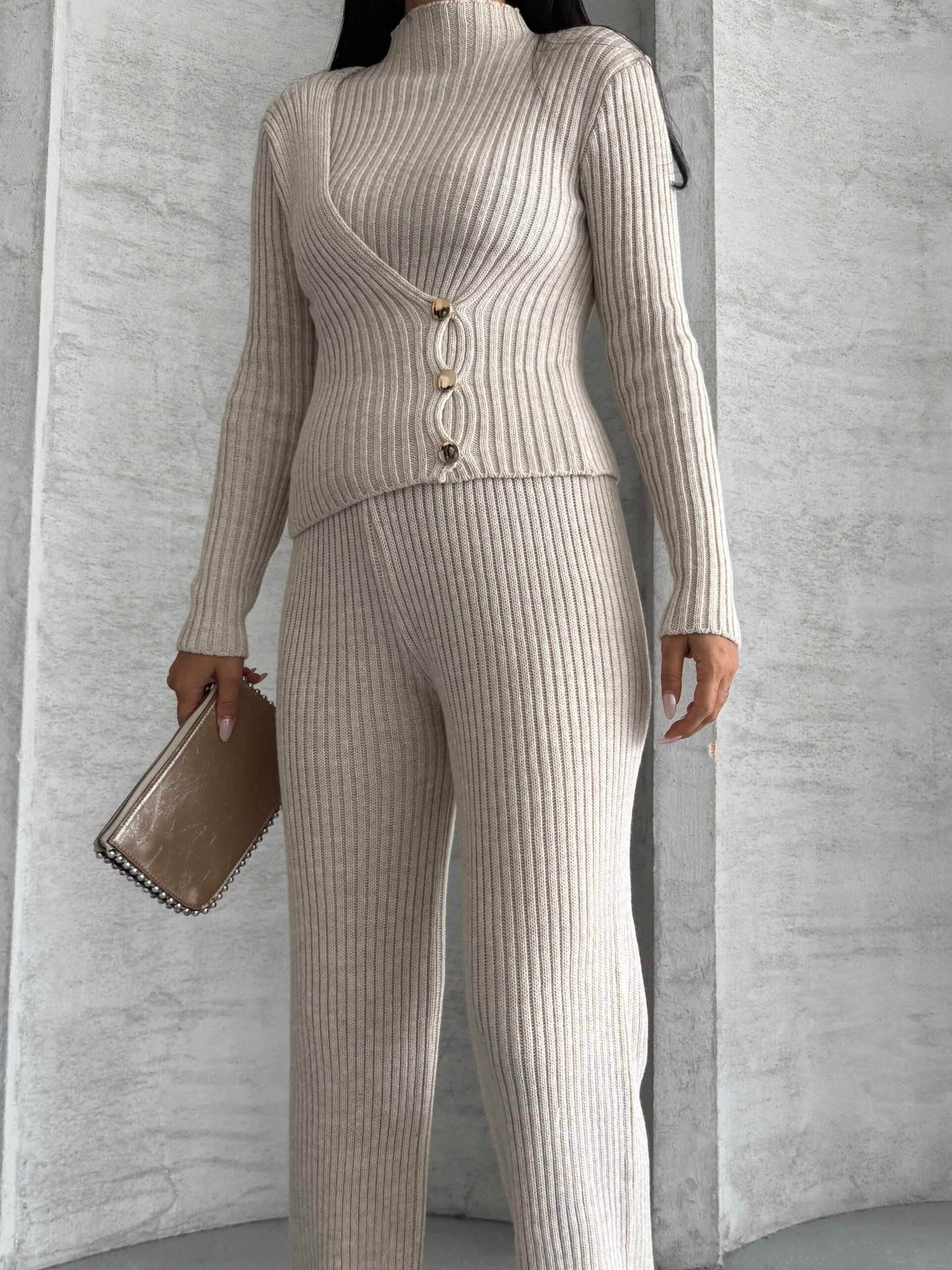 Yan Düğme Detay Triko Takım 1563