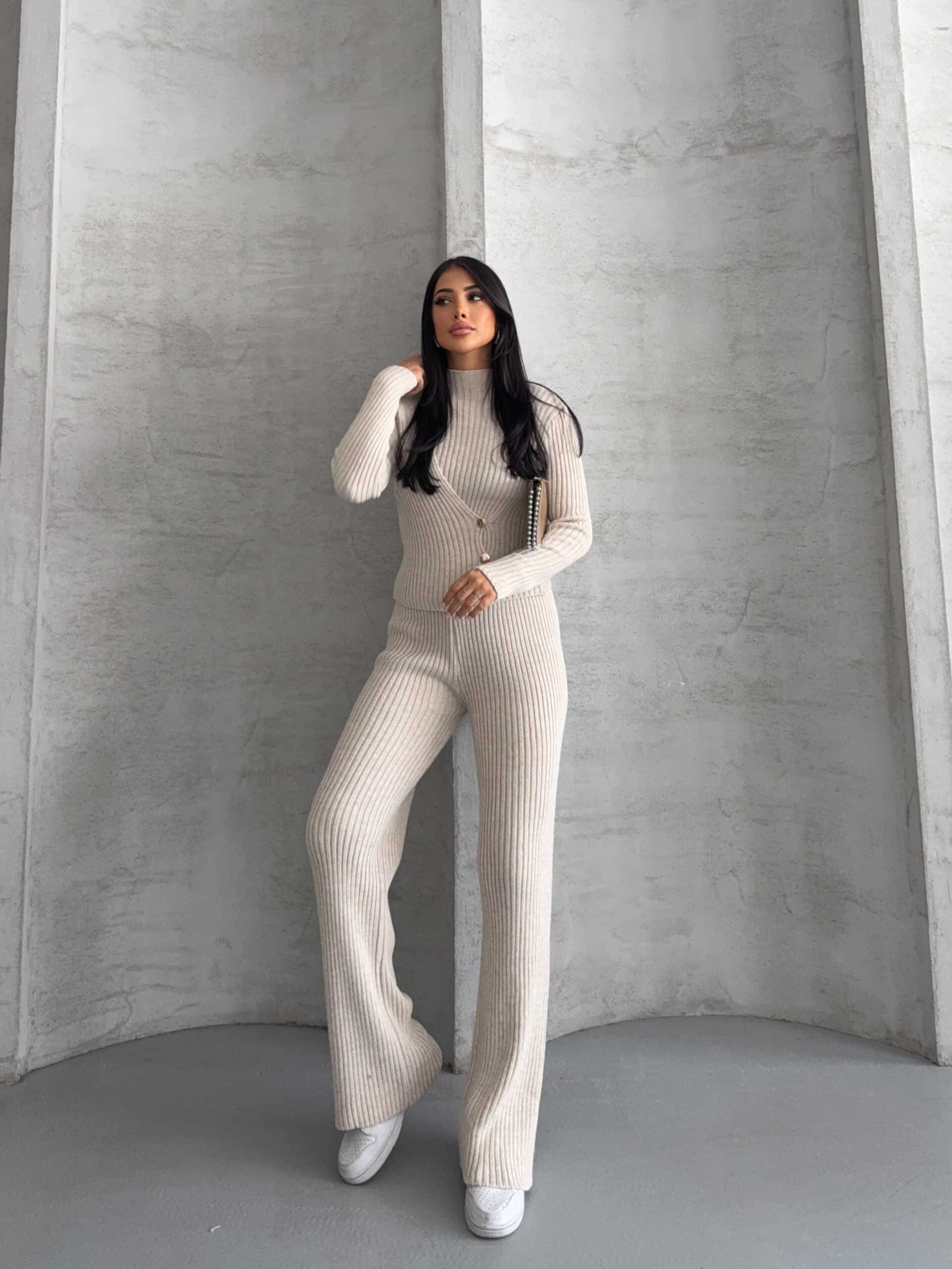 Yan Düğme Detay Triko Takım 1563