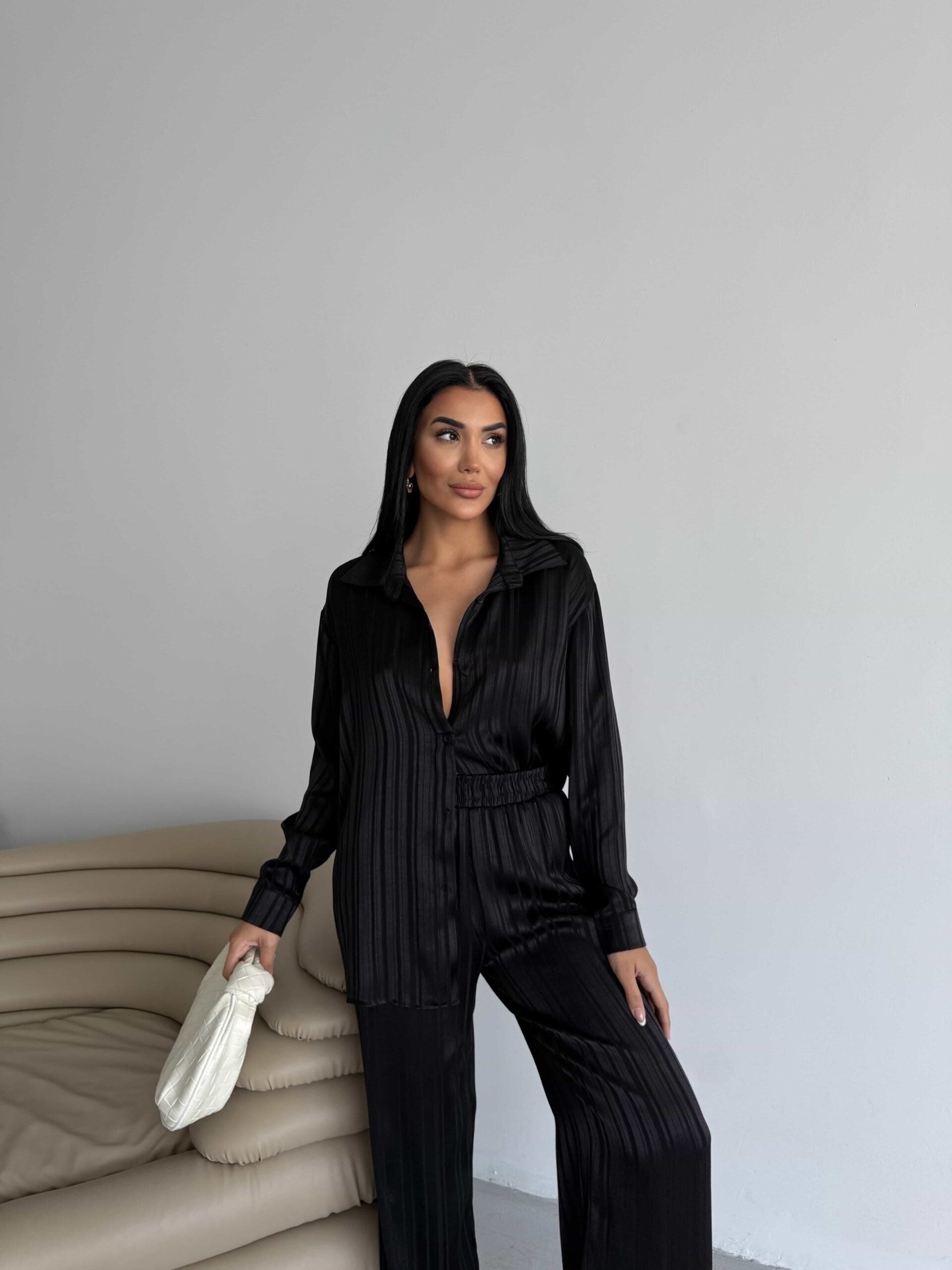 Çizgi Desen Saten Takım 2519