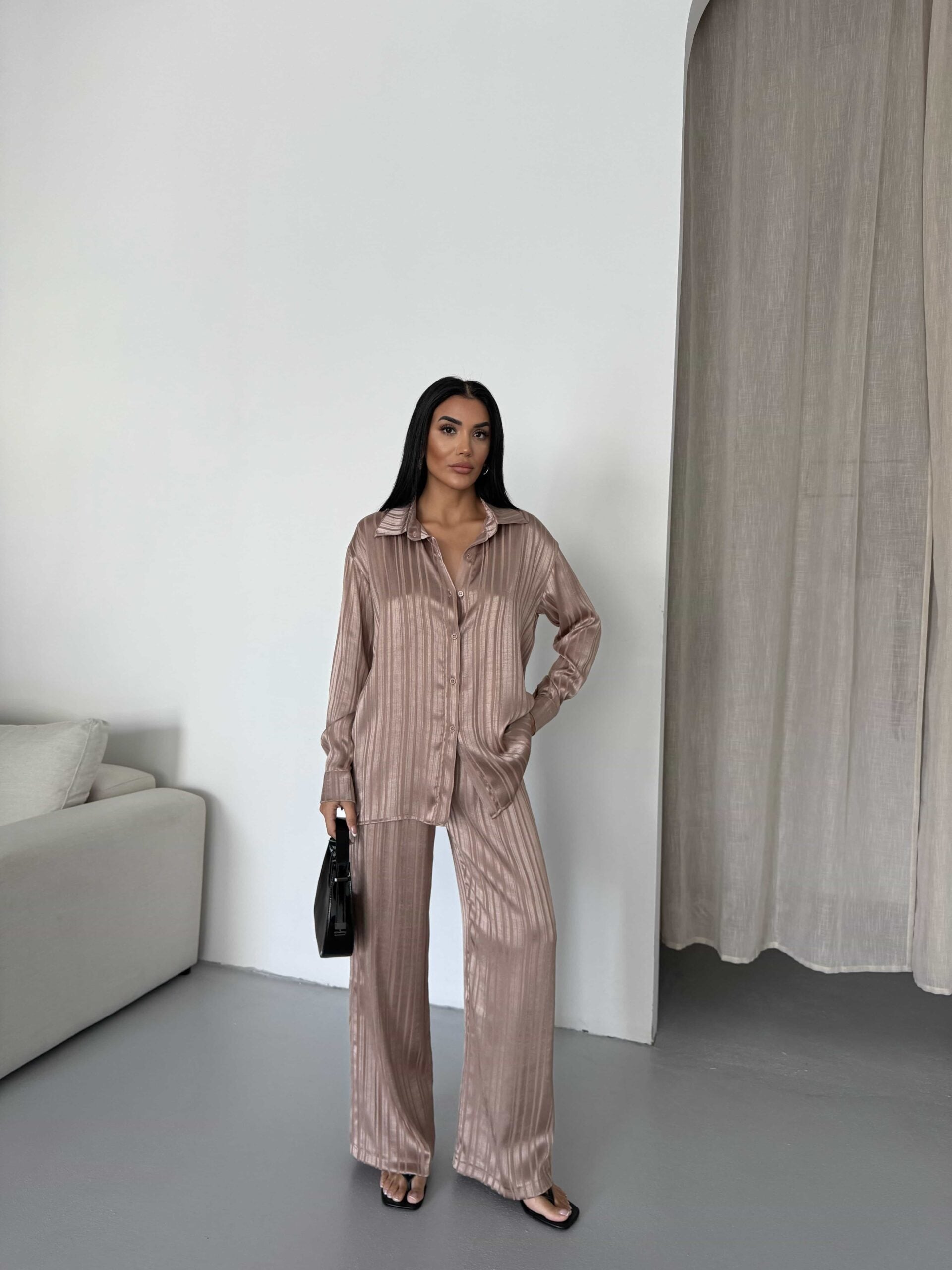 Çizgi Desen Saten Takım 2519