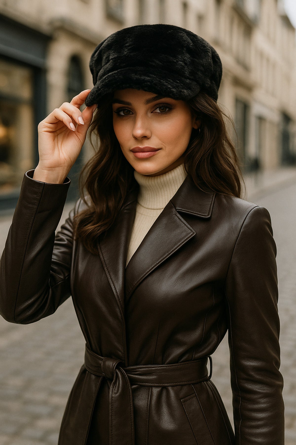 Siyah Kalın Tüylü Kışlık Şapka Sıcak Tutan Pofuduk Kürk Dokulu Aksesuar Spk1128