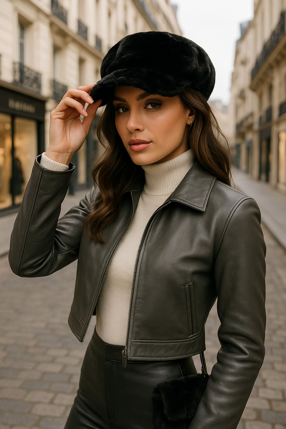 Siyah Kalın Tüylü Kışlık Şapka Sıcak Tutan Pofuduk Kürk Dokulu Aksesuar Spk1128