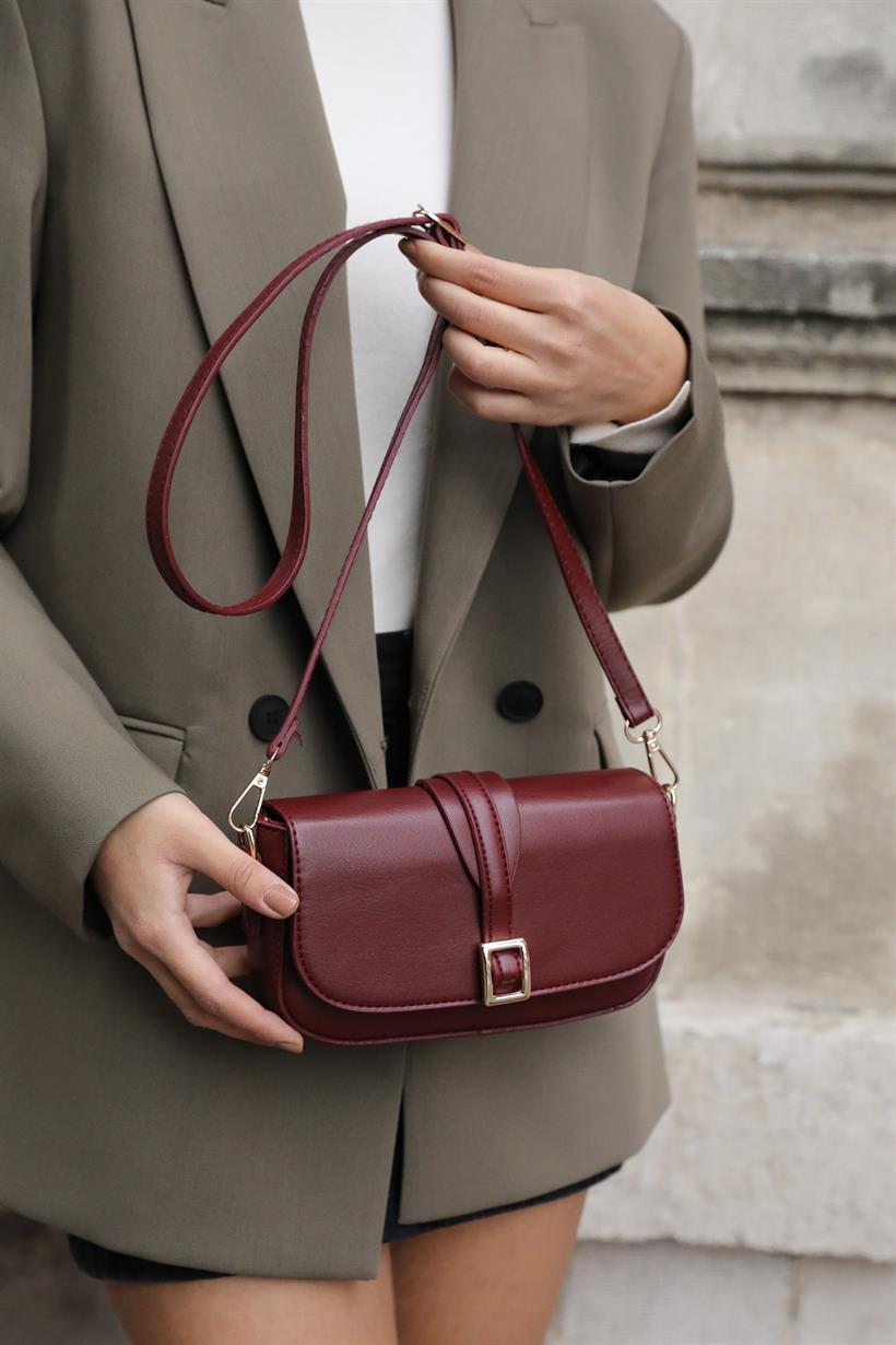 Alina Buckled Crossbody Bag - Burgundy