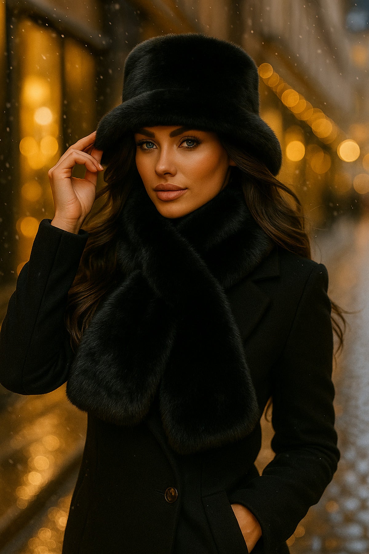 İthal Siyah Peluş Şapka Ve Atkı Seti - Premium Yumuşak, Sıcak Tutan Kış Aksesuarları Set01-1