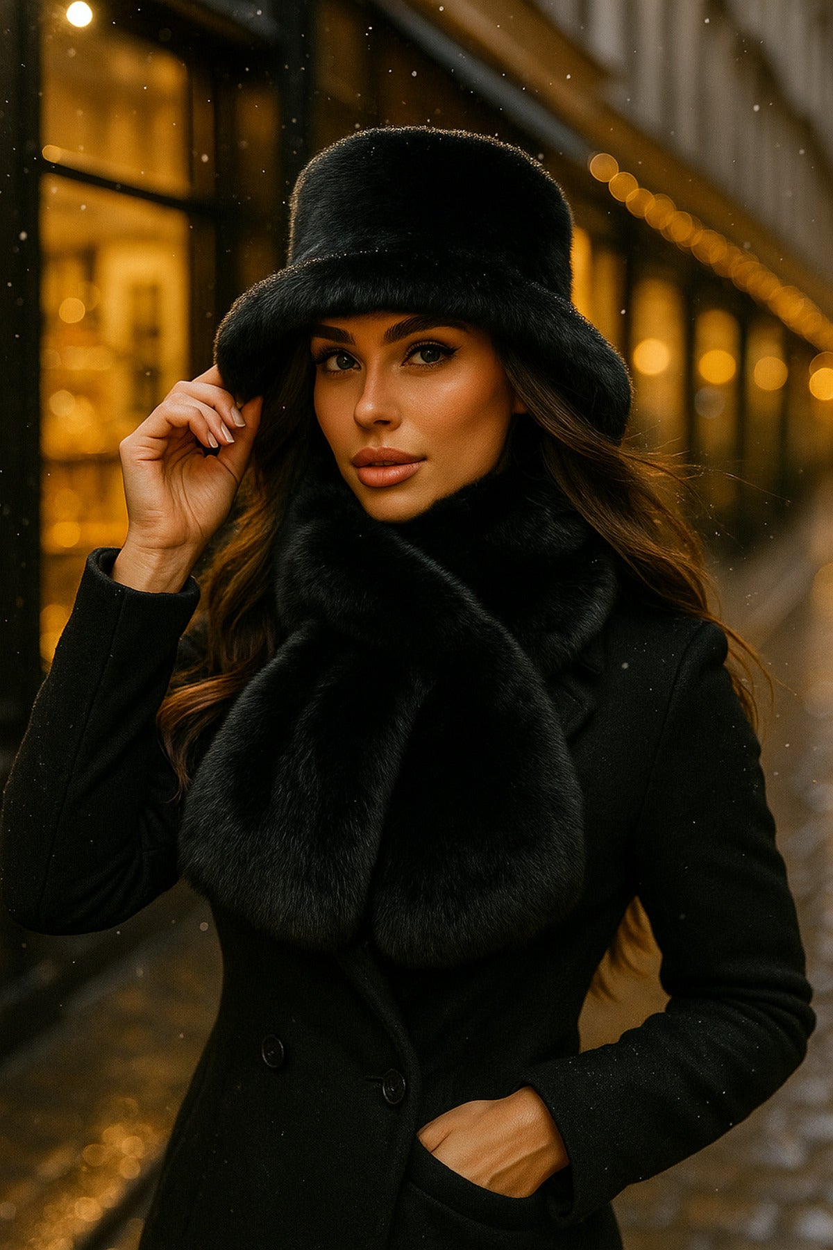 İthal Siyah Peluş Şapka Ve Atkı Seti - Premium Yumuşak, Sıcak Tutan Kış Aksesuarları Set01-1