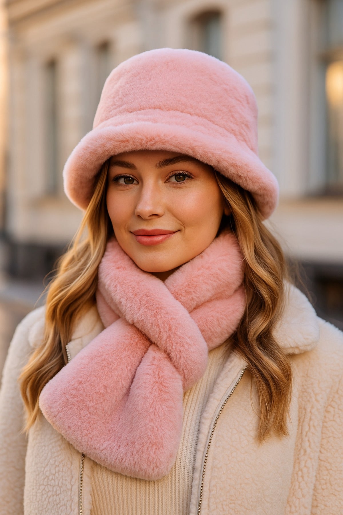 İthal Premium Pudra Şapka-Boyunluk Kürk set01-1