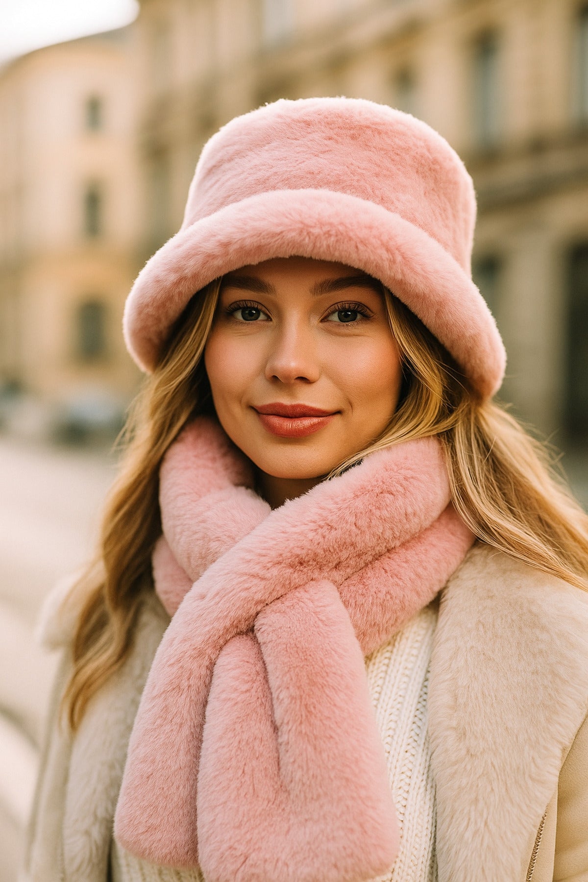 İthal Premium Pudra Şapka-Boyunluk Kürk set01-1