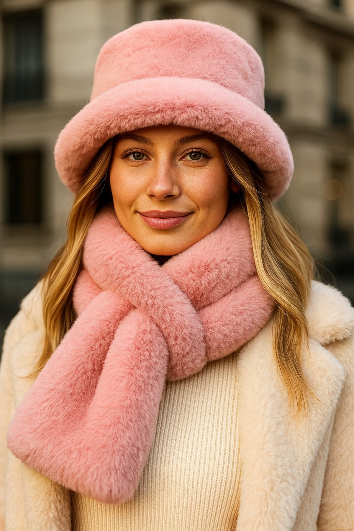 İthal Premium Pudra Şapka-Boyunluk Kürk set01-1