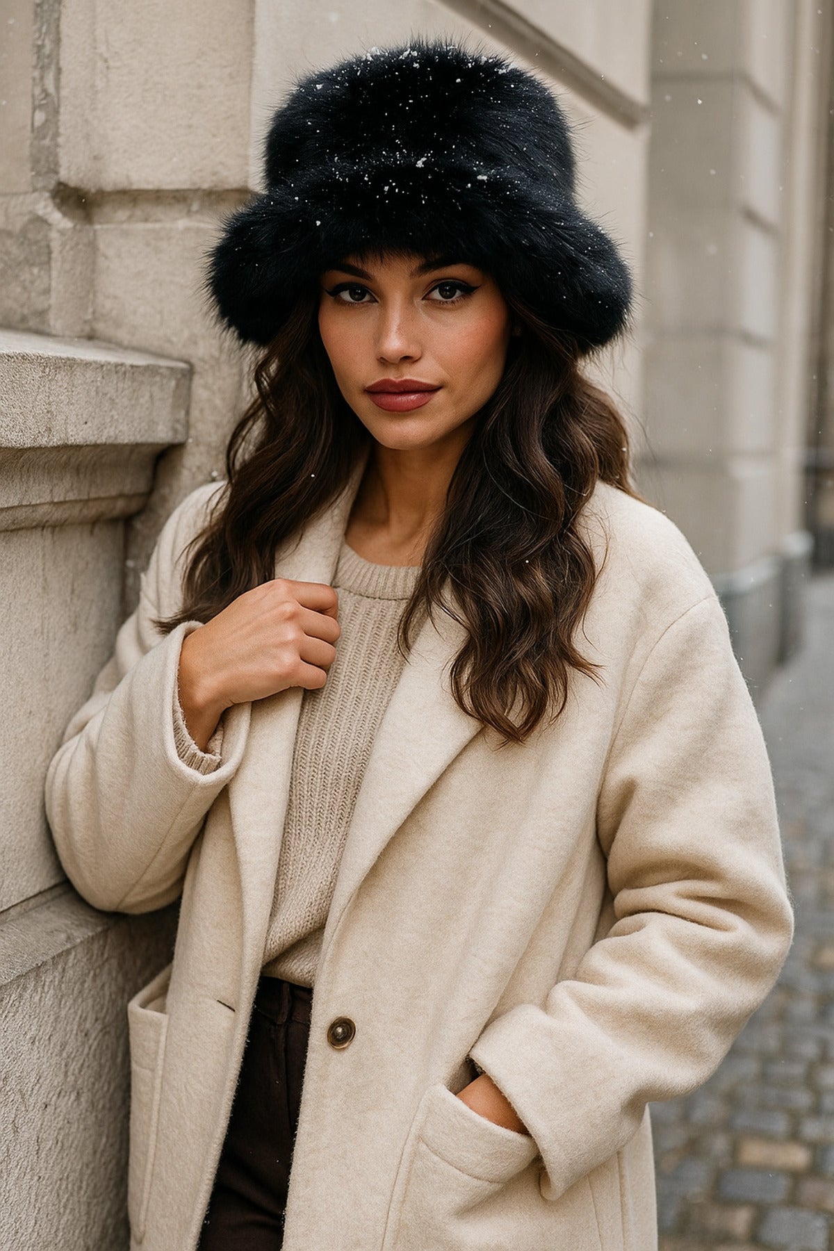 Peluş Ayarlanabilir Siyah Bucket Kalpak Şapka-Bere SPK1142