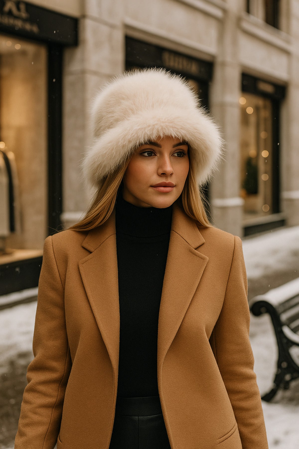 Peluş Ayarlanabilir Bej Bucket Kalpak Şapka-Bere SPK1142