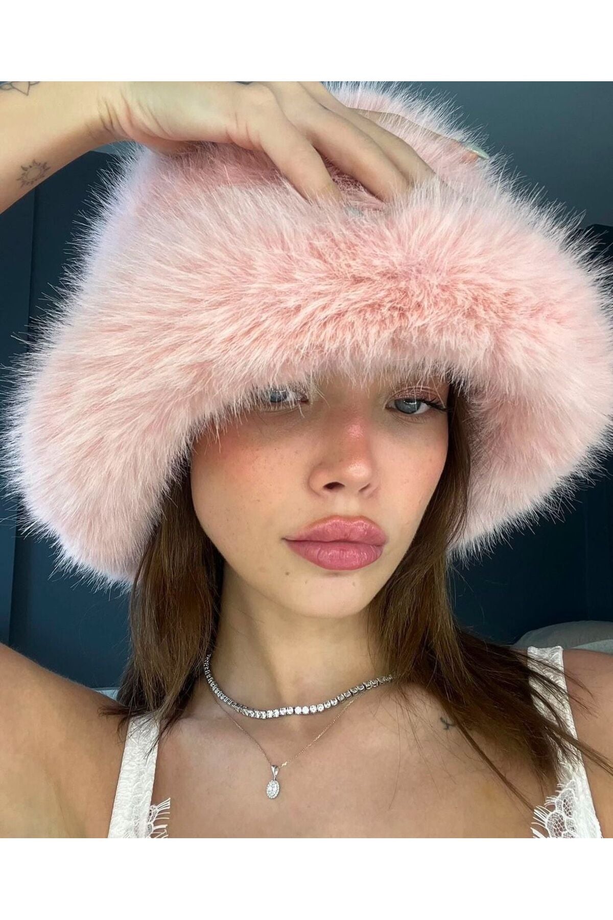 Peluş Ayarlanabilir Pembe Bucket Kalpak Şapka-bere Spk1142