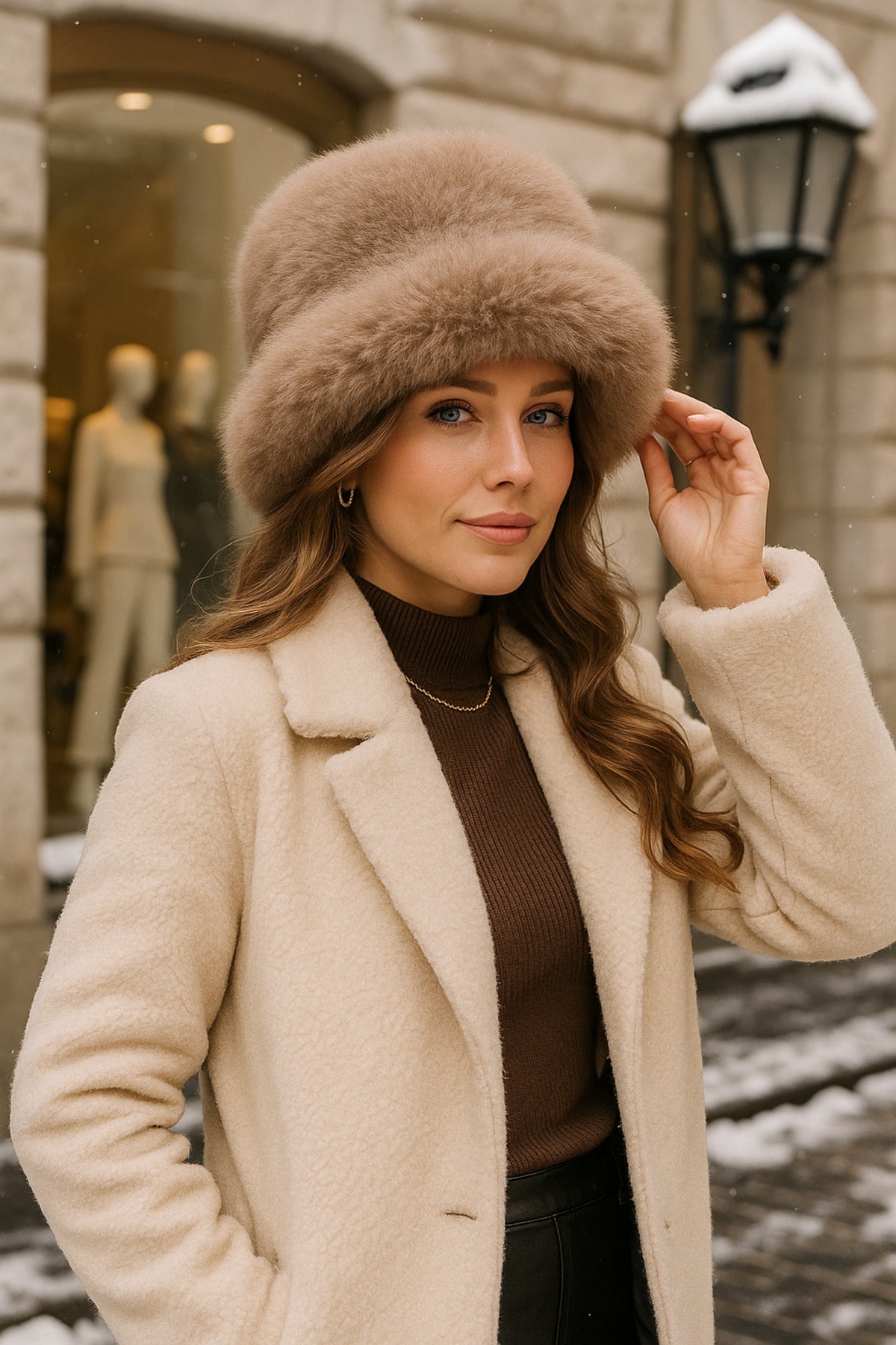 Peluş Ayarlanabilir Vizon Bucket Kalpak Şapka-Bere Spk1142