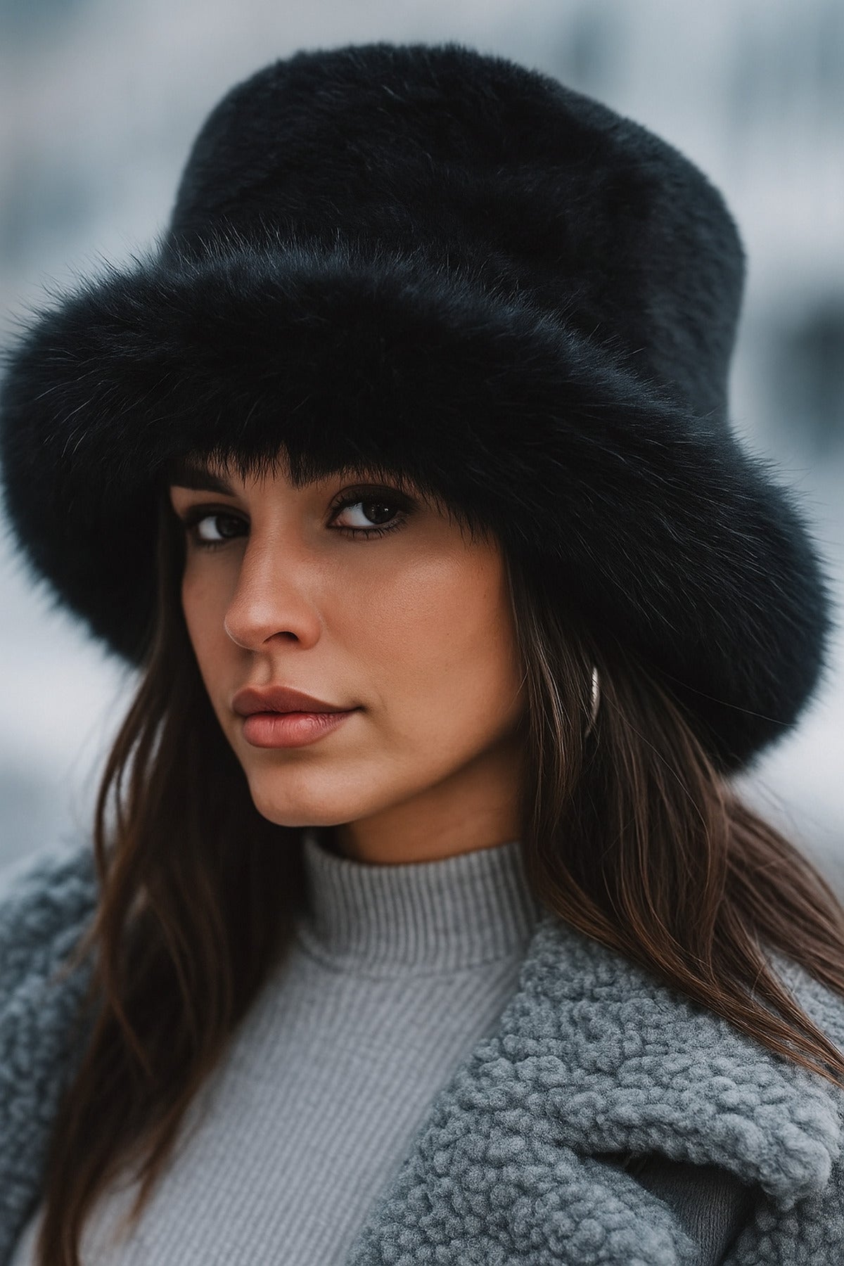 Siyah Kalın Peluş Kalpak Şapka - Bere Sıcak Tutan Şık Dış Mekan Soğuktan Koruma Spk1143