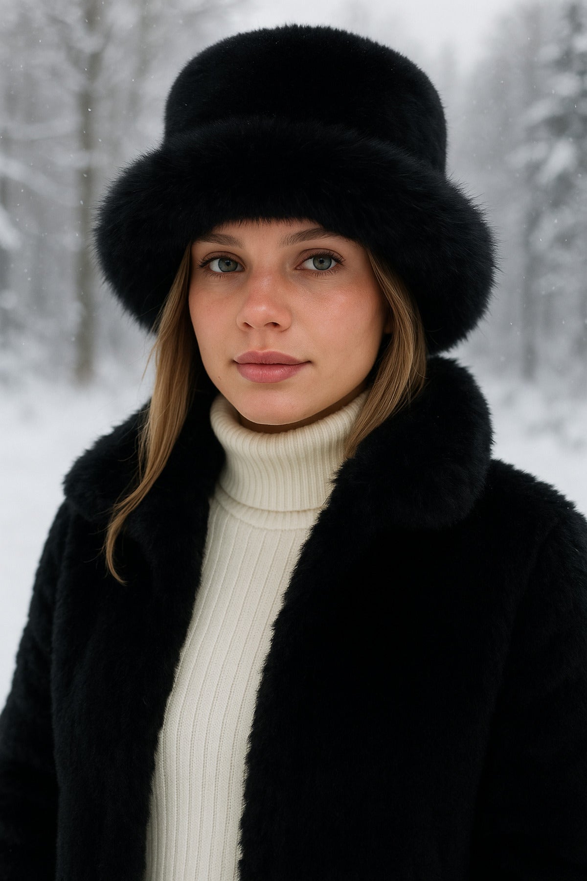 Siyah Kalın Peluş Kalpak Şapka - Bere Sıcak Tutan Şık Dış Mekan Soğuktan Koruma Spk1143