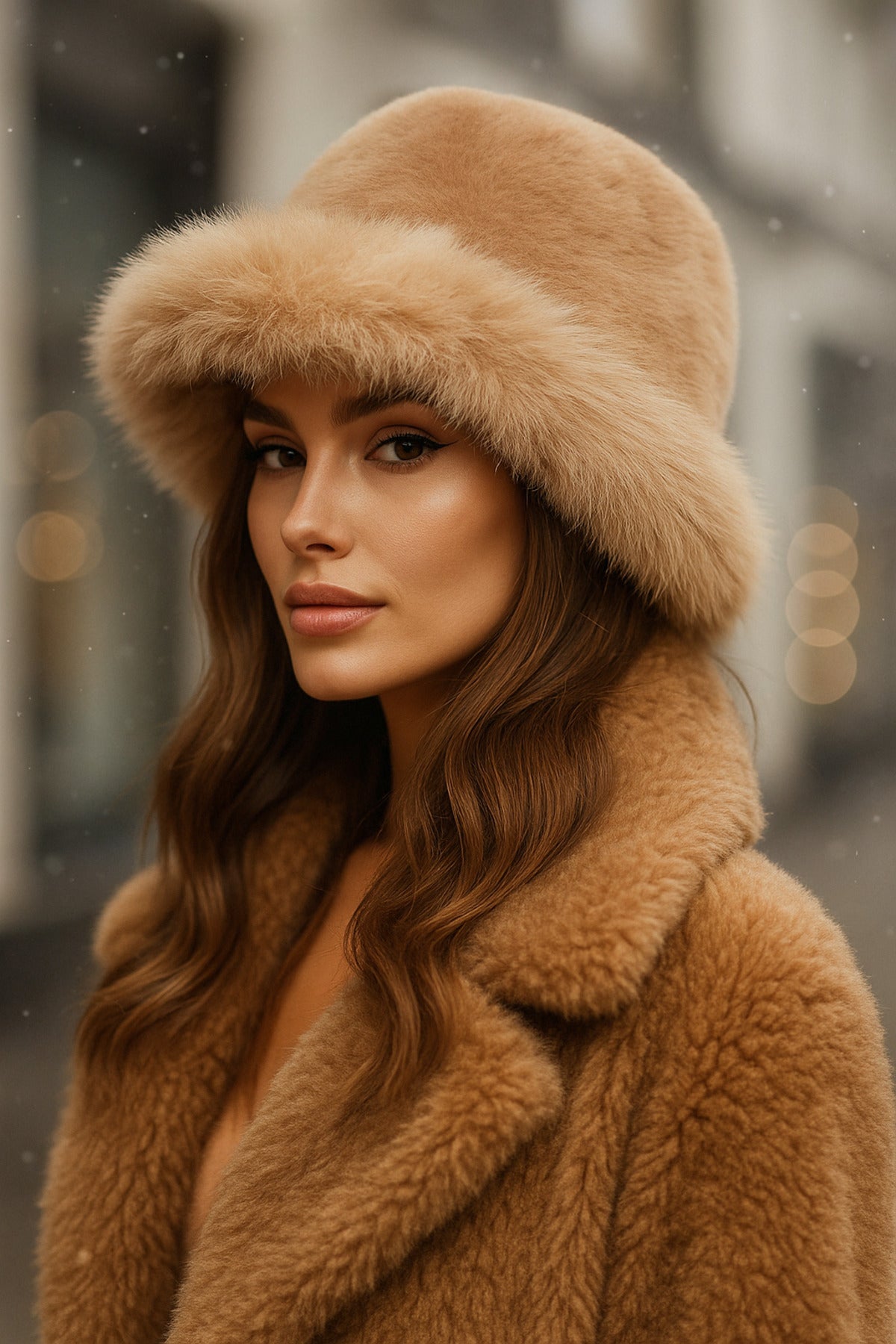 Camel Kalın Peluş Kalpak Şapka Bere - Sıcak Tutan Şık Dış Mekan Soğuktan Koruma Spk1143