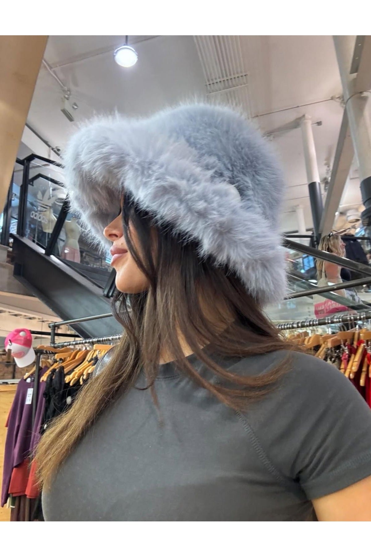 Gri Kalın Peluş Kalpak Şapka - Bere Sıcak Tutan Şık Dış Mekan Soğuktan Koruma Spk1143