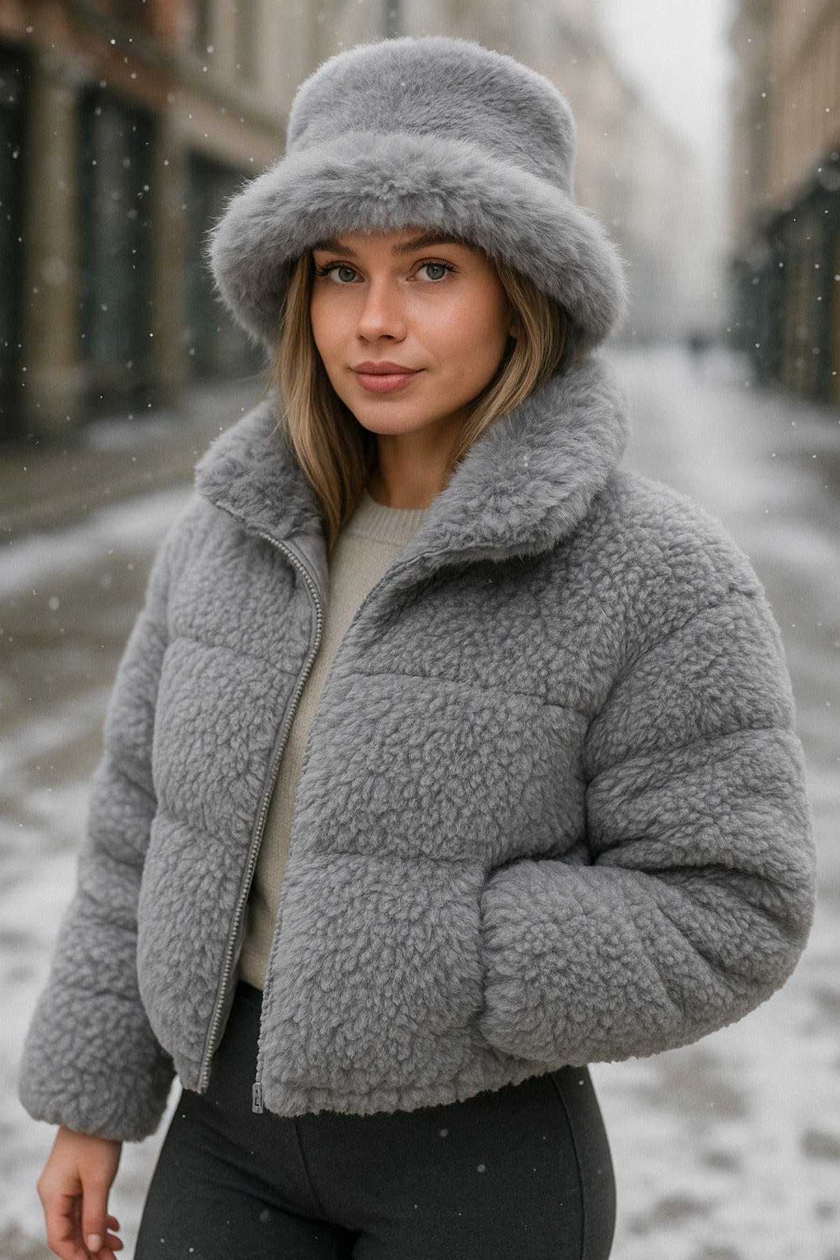 Gri Kalın Peluş Kalpak Şapka - Bere Sıcak Tutan Şık Dış Mekan Soğuktan Koruma Spk1143