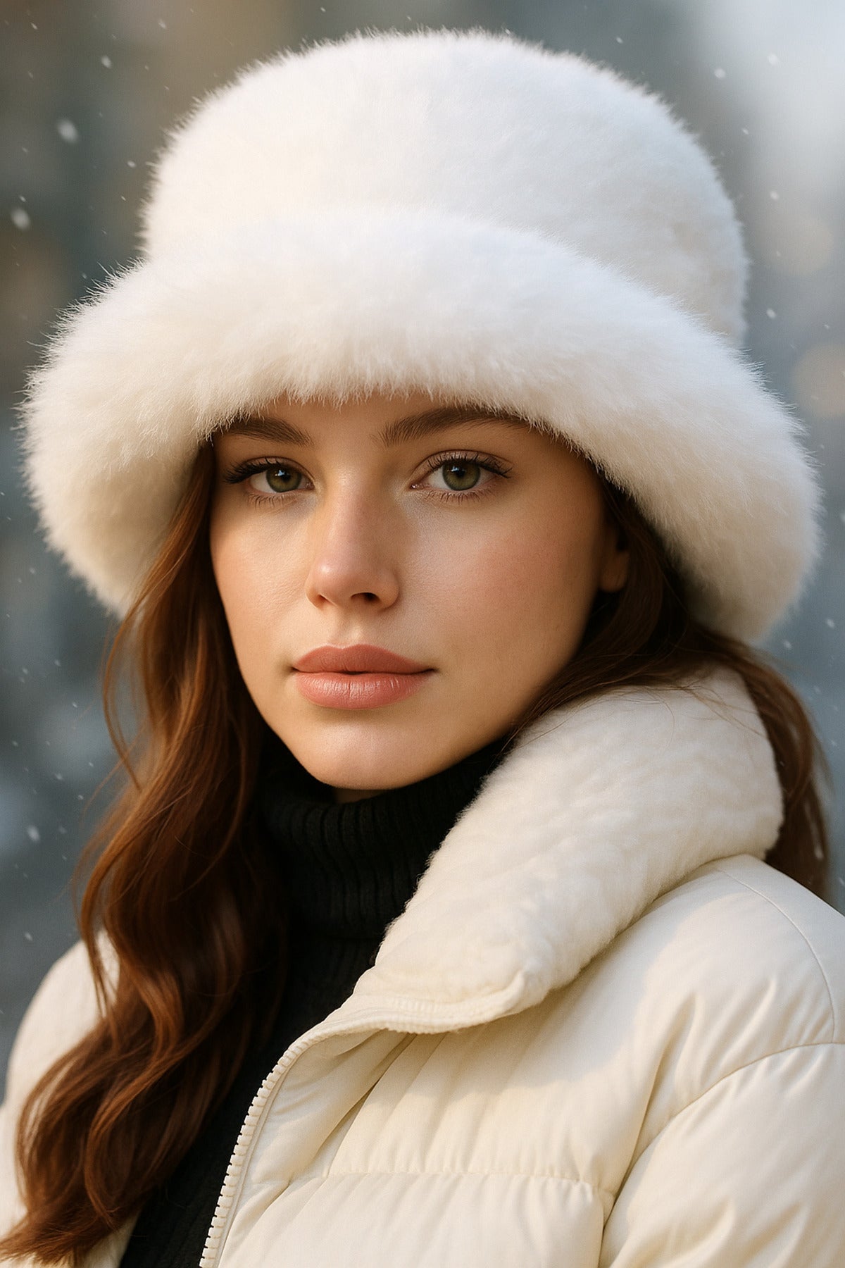 Ekru Kalın Peluş Kalpak Şapka Bere - Sıcak Tutan Şık Dış Mekan Soğuktan Koruma Spk1143