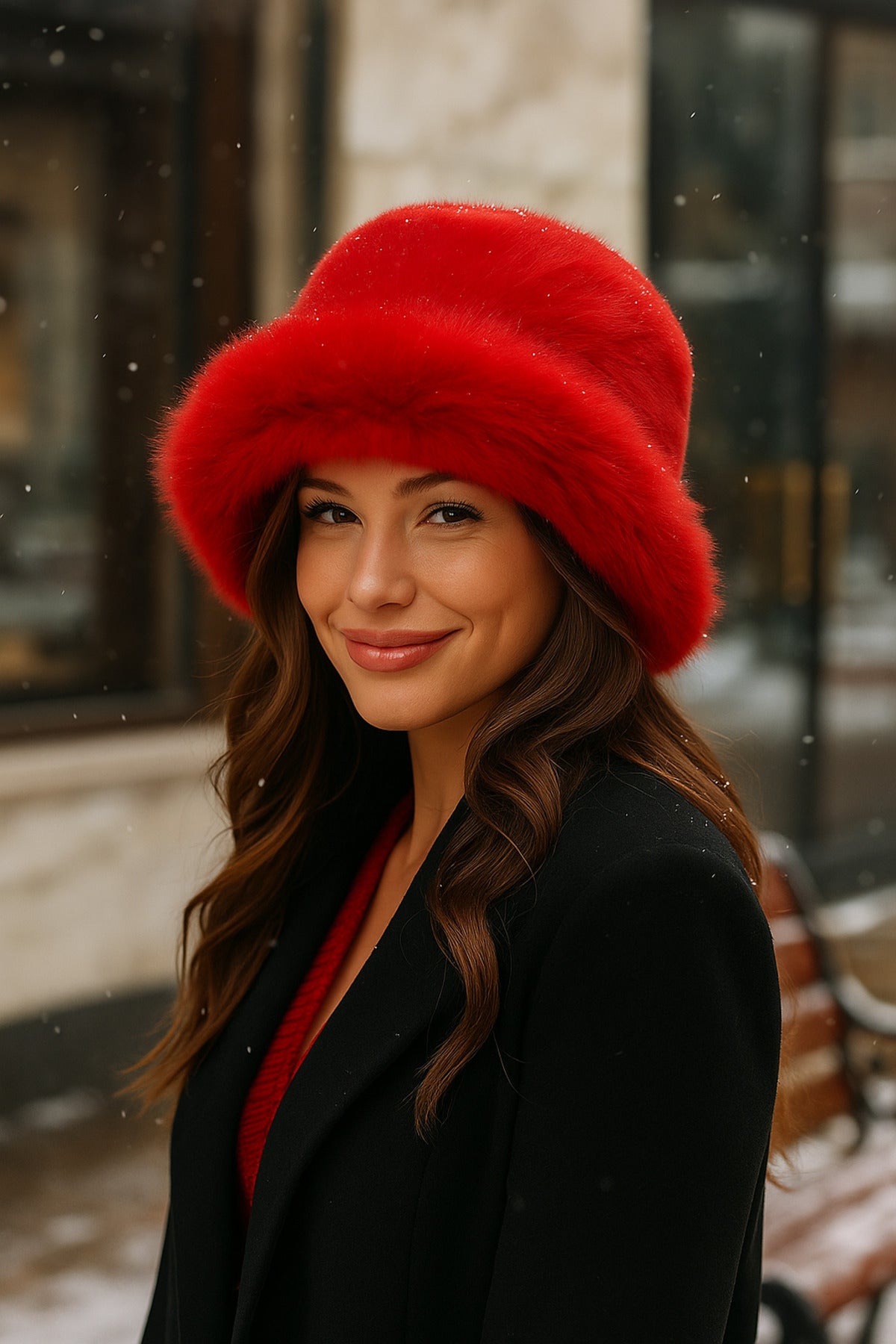 Kırmızı Kalın Peluş Kalpak Şapka Bere - Sıcak Tutan Şık Dış Mekan Soğuktan Koruma Spk1143