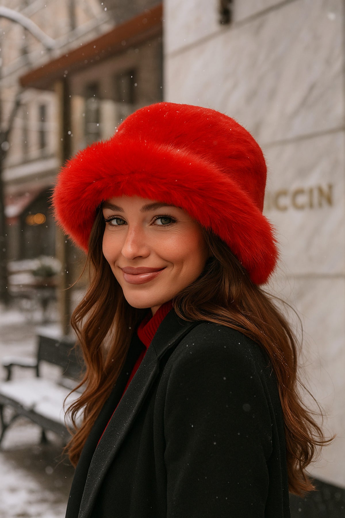 Kırmızı Kalın Peluş Kalpak Şapka Bere - Sıcak Tutan Şık Dış Mekan Soğuktan Koruma Spk1143