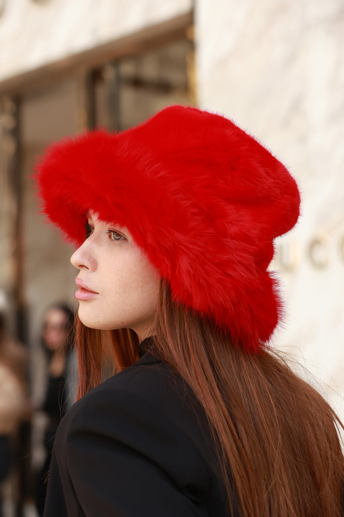 Kırmızı Kalın Peluş Kalpak Şapka Bere - Sıcak Tutan Şık Dış Mekan Soğuktan Koruma Spk1143