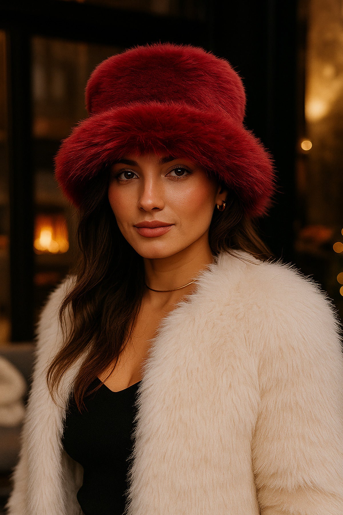 Bordo Kalın Peluş Kalpak Şapka Bere - Sıcak Tutan Şık Dış Mekan Soğuktan Koruma Spk1143