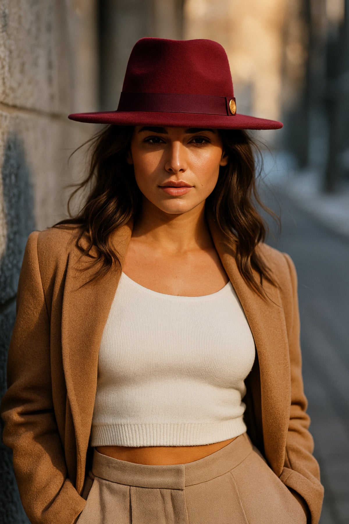 Şık Bordo Geniş Kenarlı Zarif Panama Fötr Şapka - Kaliteli Ve Şık Aksesuar Spk1145