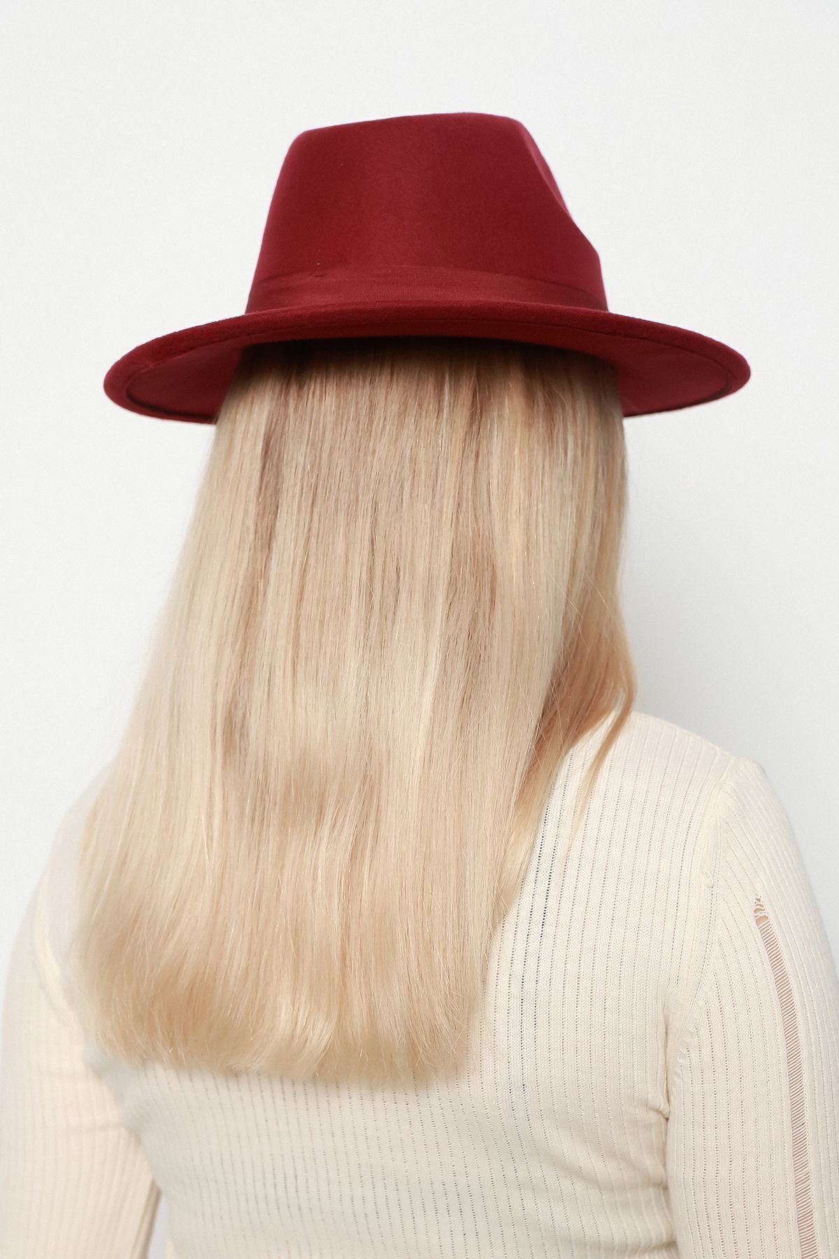 Şık Bordo Geniş Kenarlı Zarif Panama Fötr Şapka - Kaliteli Ve Şık Aksesuar Spk1145