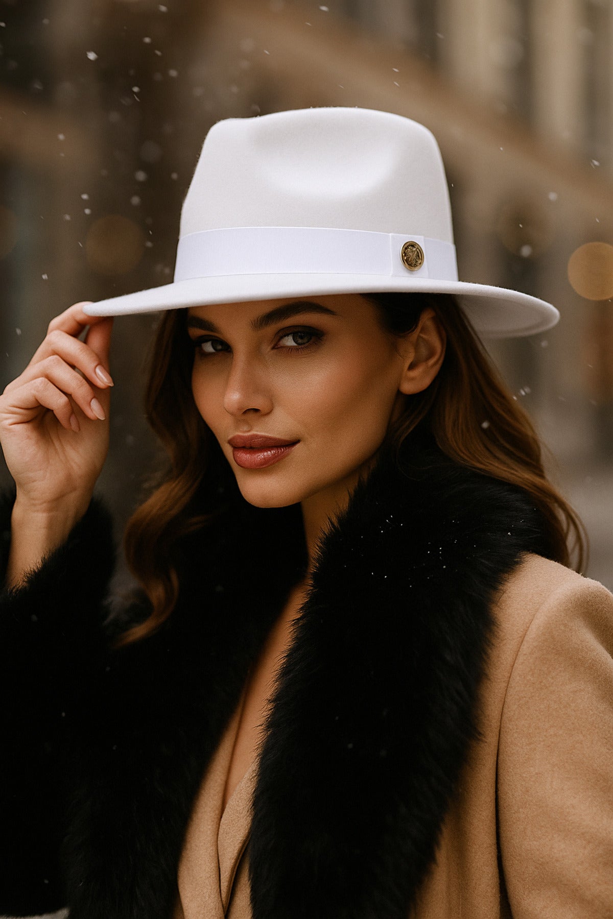 Şık Beyaz Geniş Kenarlı Zarif Panama Fötr Şapka - Kaliteli Ve Şık Aksesuar Spk1145