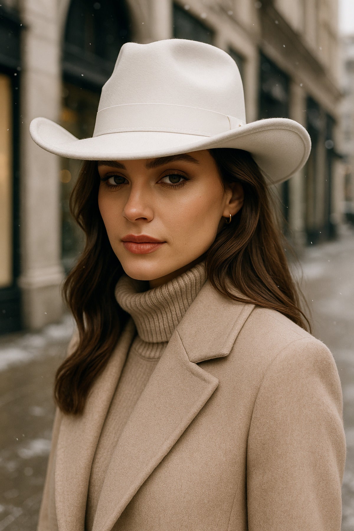 Kadın Beyaz Kenarı Kıvrık Kovboy Kaşe Panama Şapka SPK1149