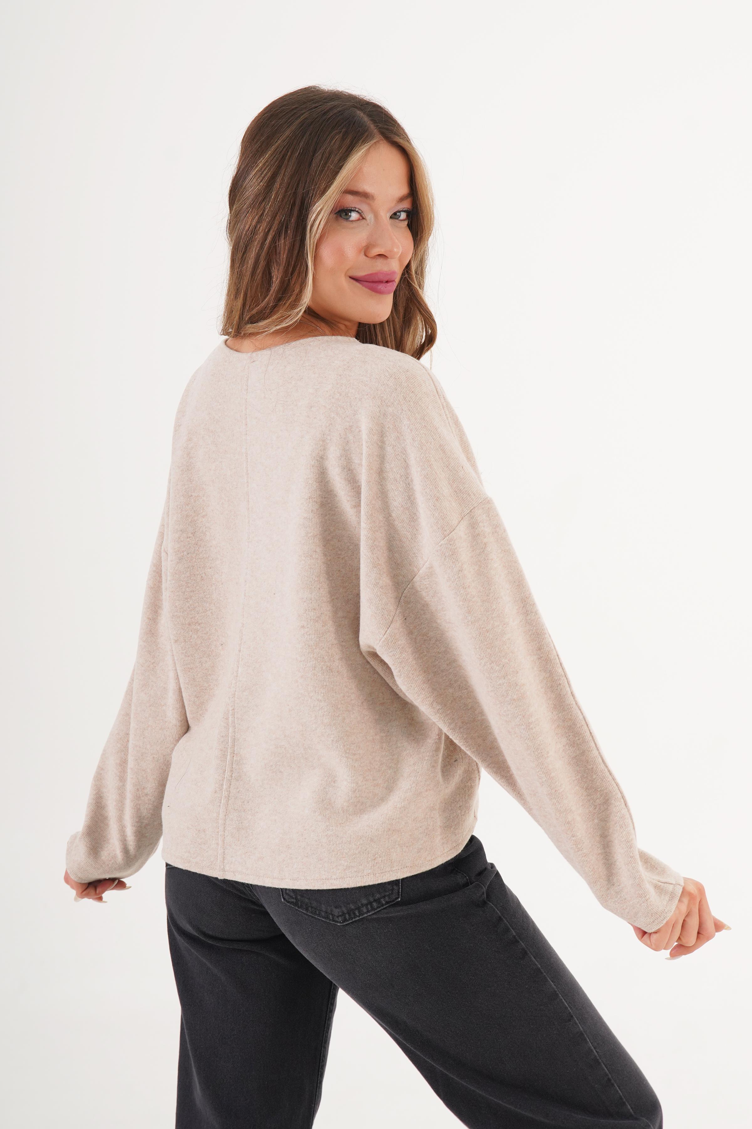 V Yaka Yarasa Model Trend Taş Bluz