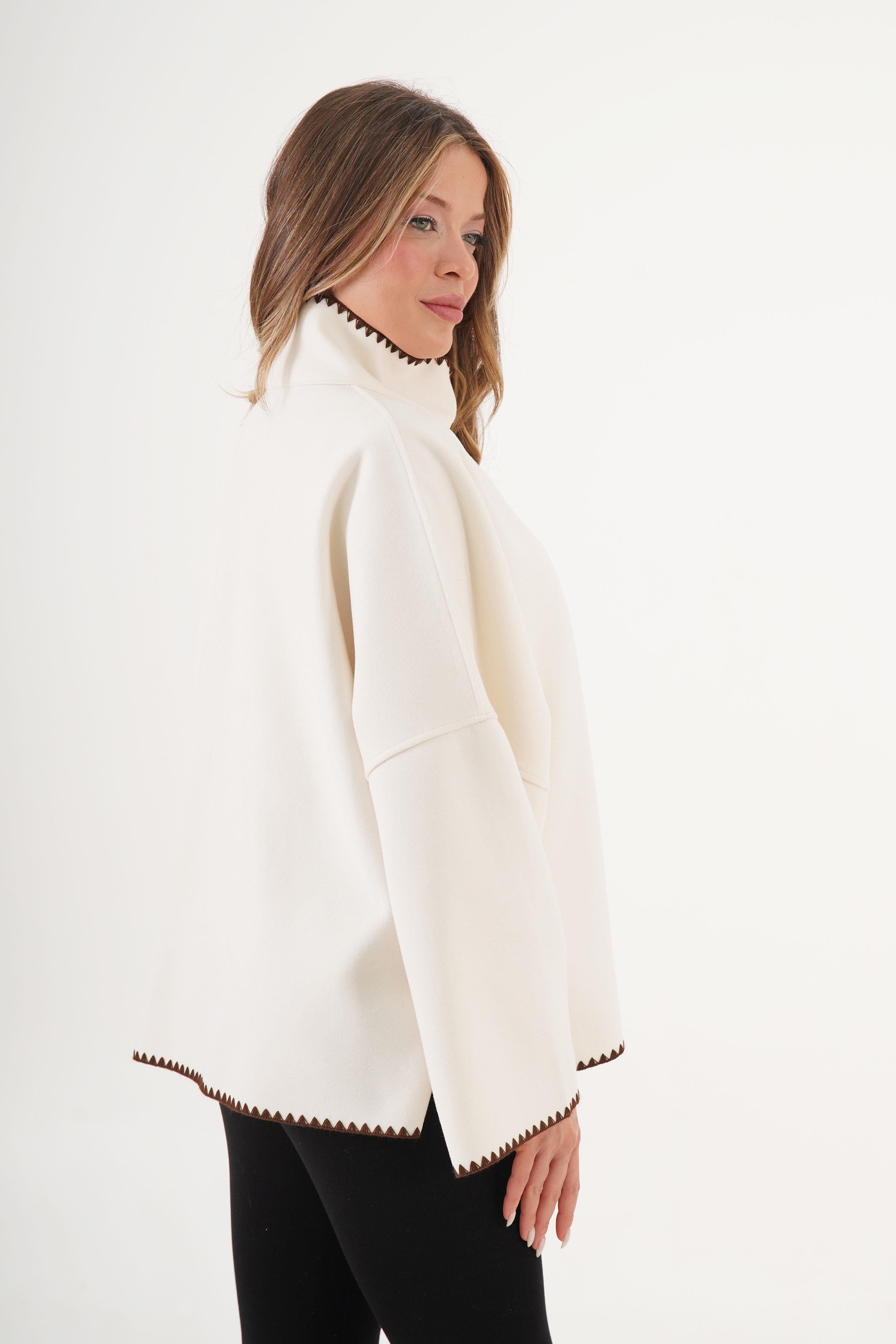 Kroşatalı Düğmeli Toptan Ekru Panço