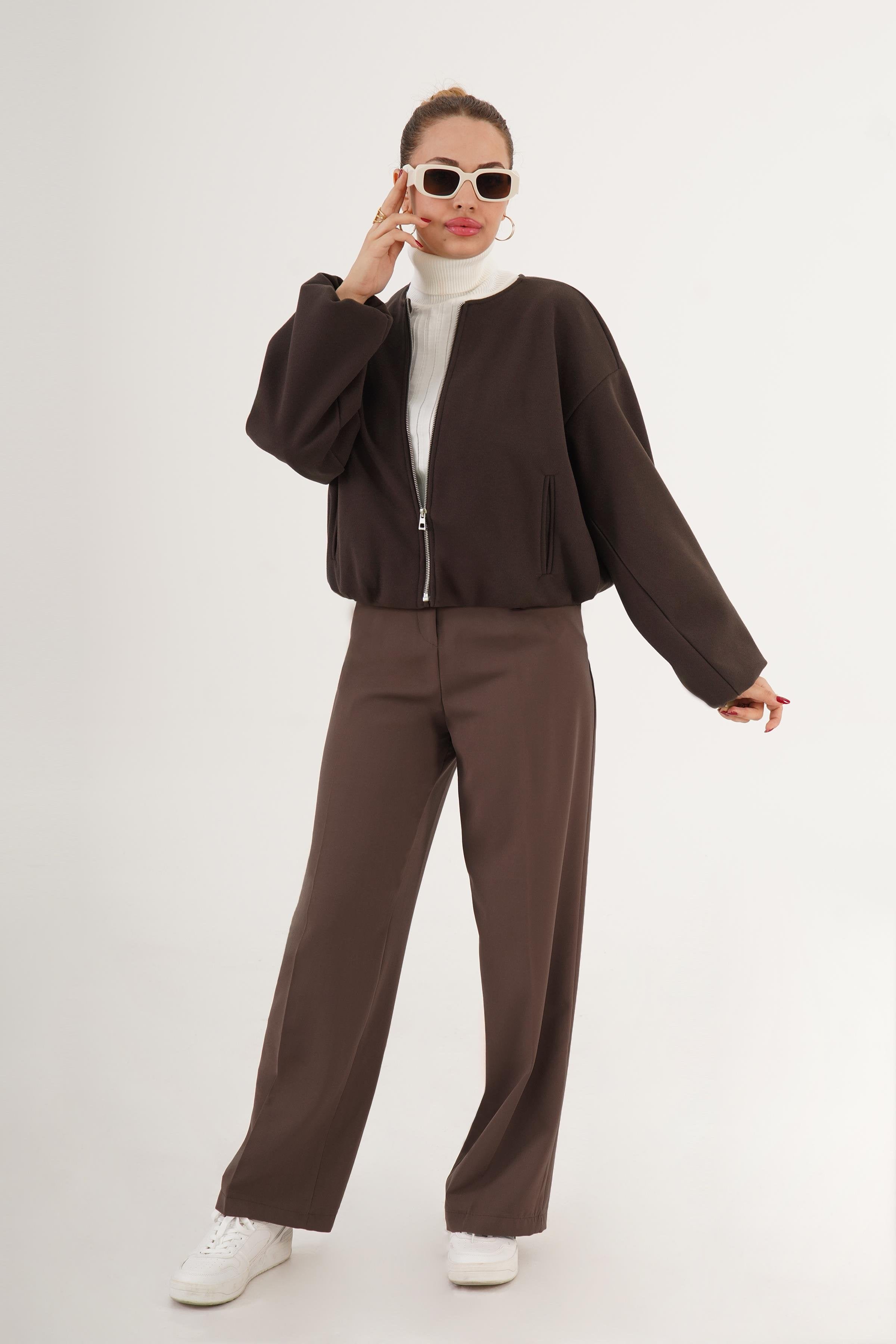 Fermuarlı İç Astarlı Bomber Kahve Toptan Ceket