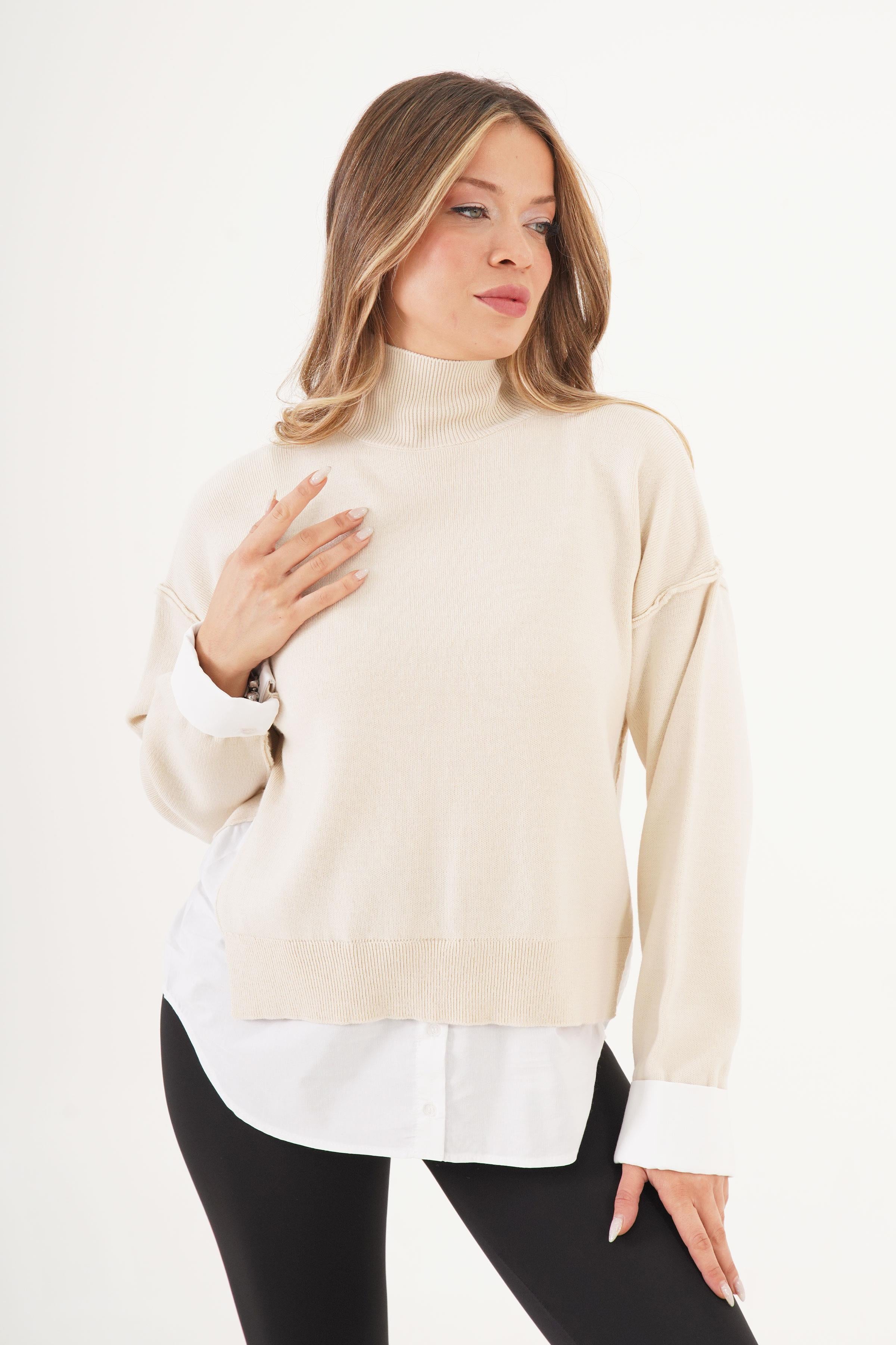 Gömlek Detaylı Dik Yaka Taş Toptan Kazak