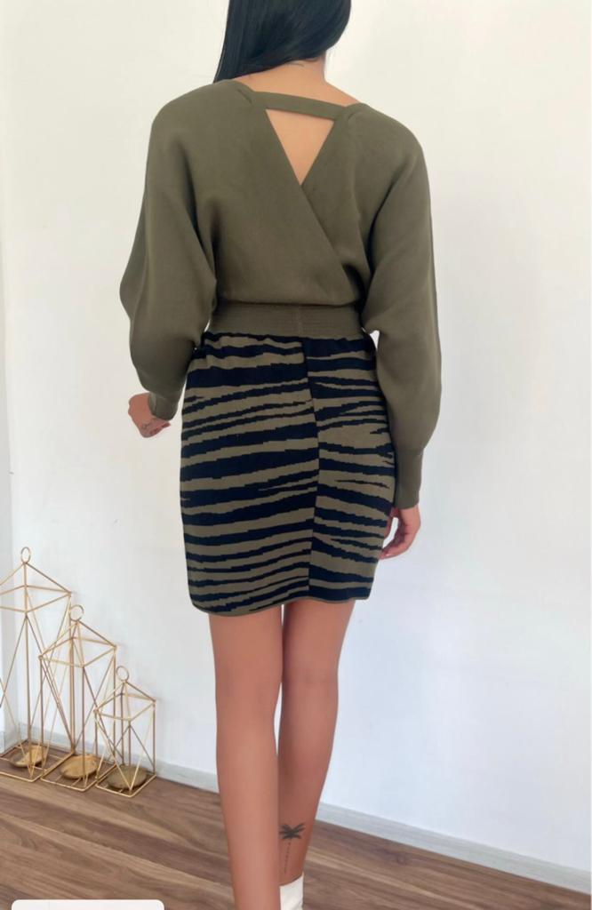 Zebra Desen Triko Elbise 841