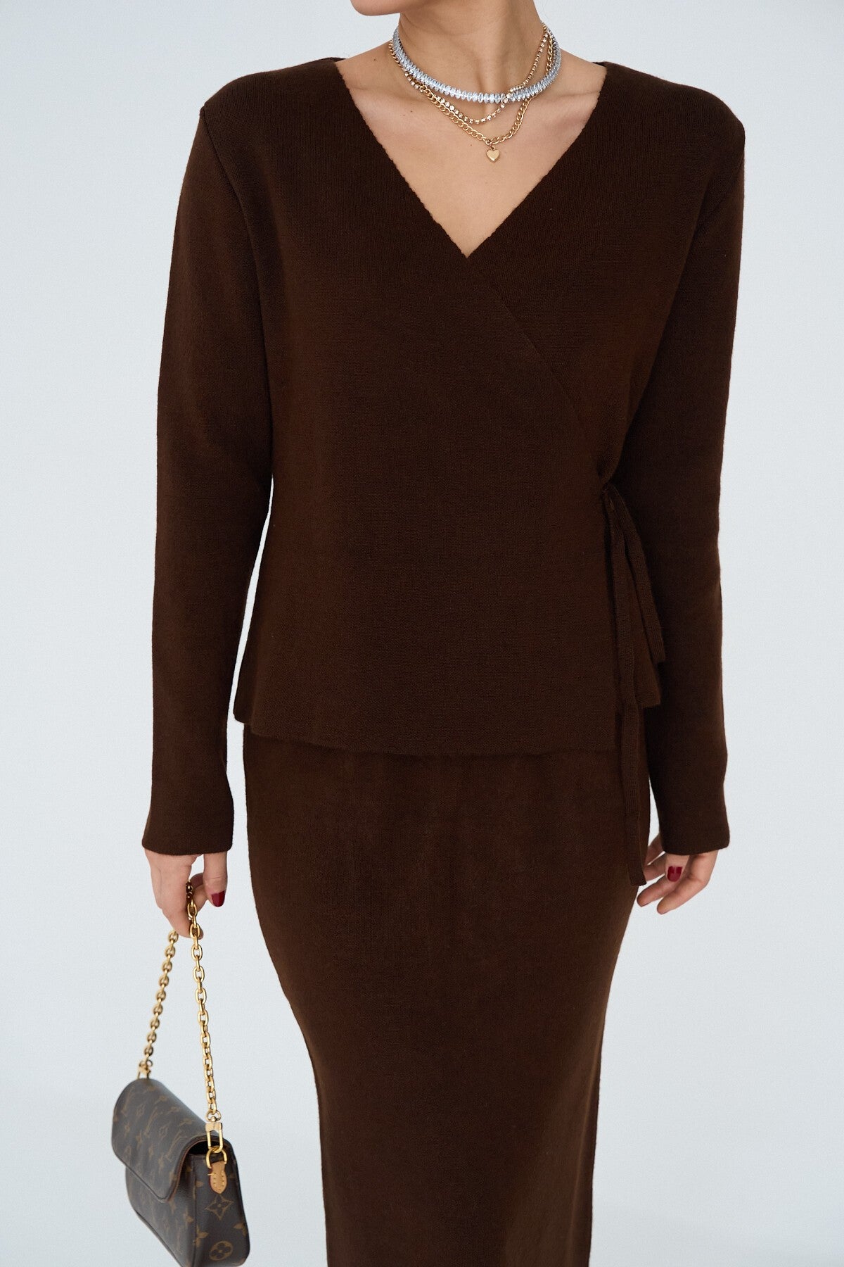 Bitter Coffee Side-Tie Skirt Set