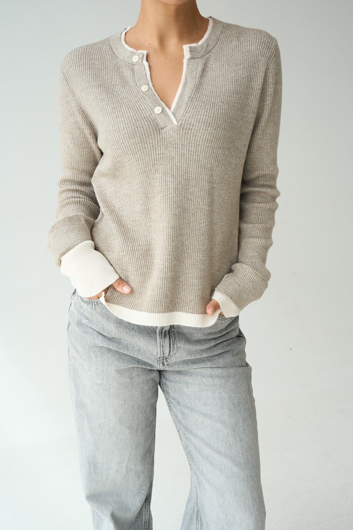 Open Mink-Ecru Striped Two-Tone Sweater