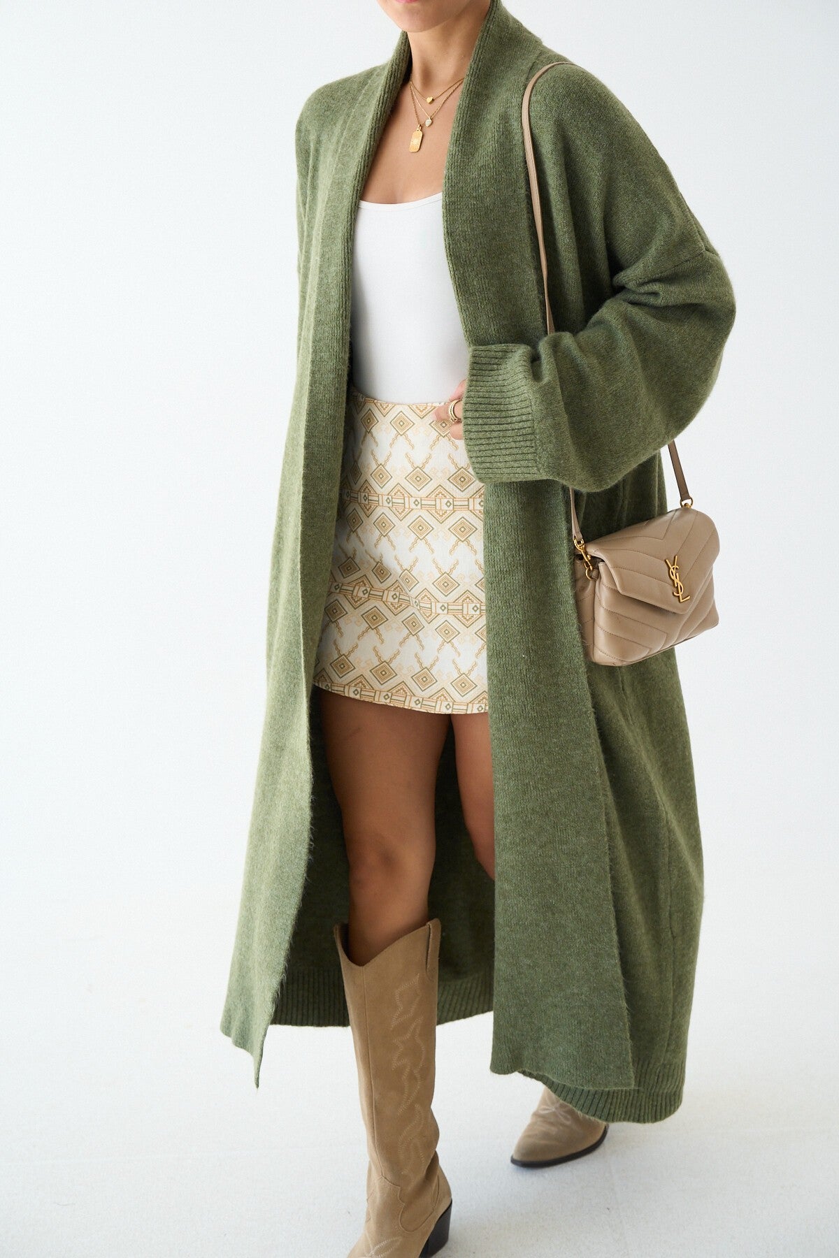 Light Green Open Front Shawl Collar Cardigan