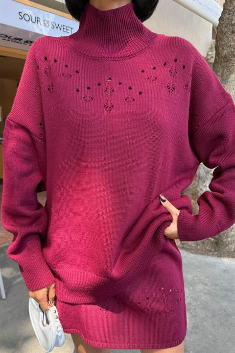 Ajur Detaylı Balıkçı Yaka Triko Takım 10256